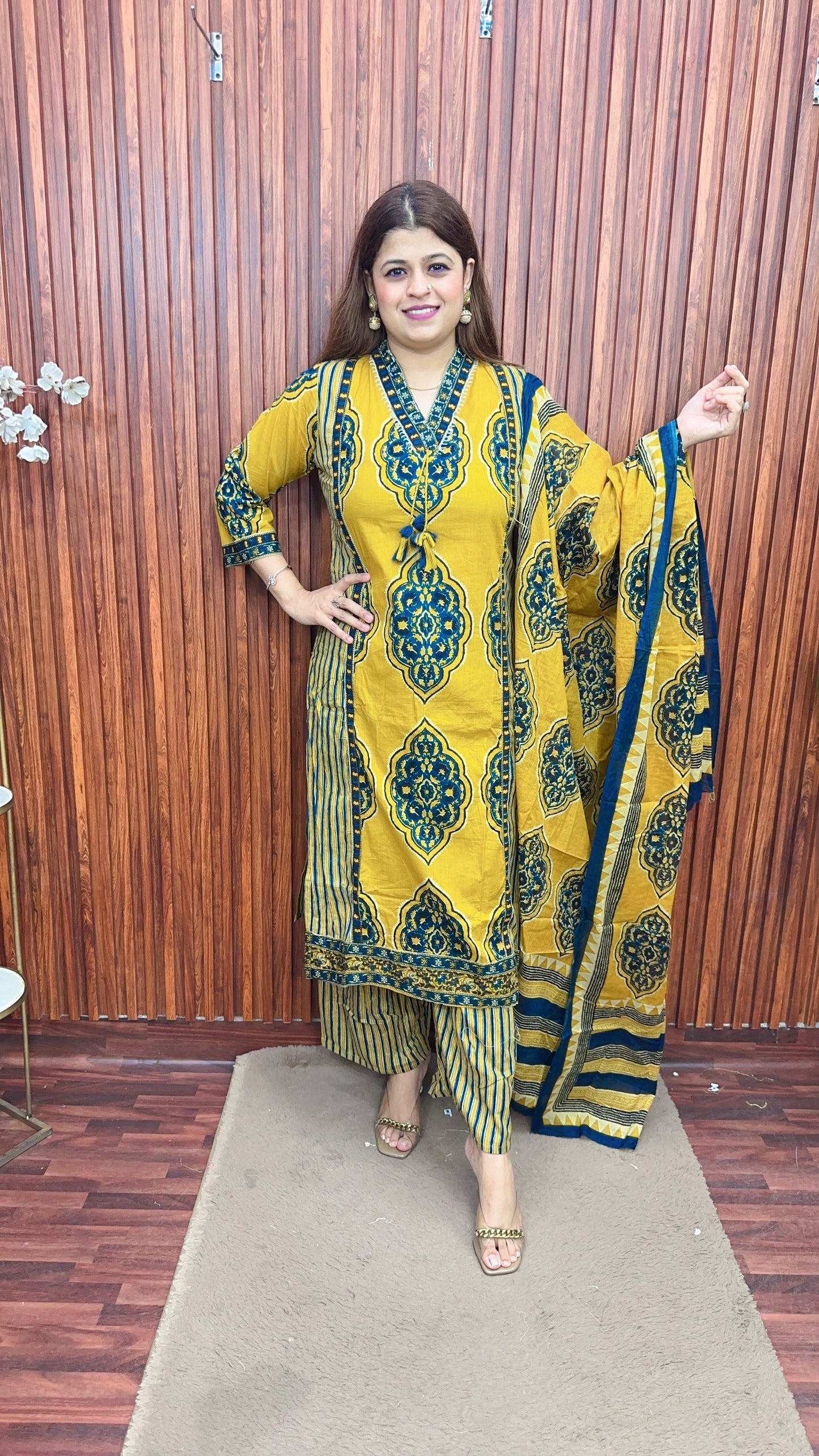 Mustard floral Pure cotton suit set