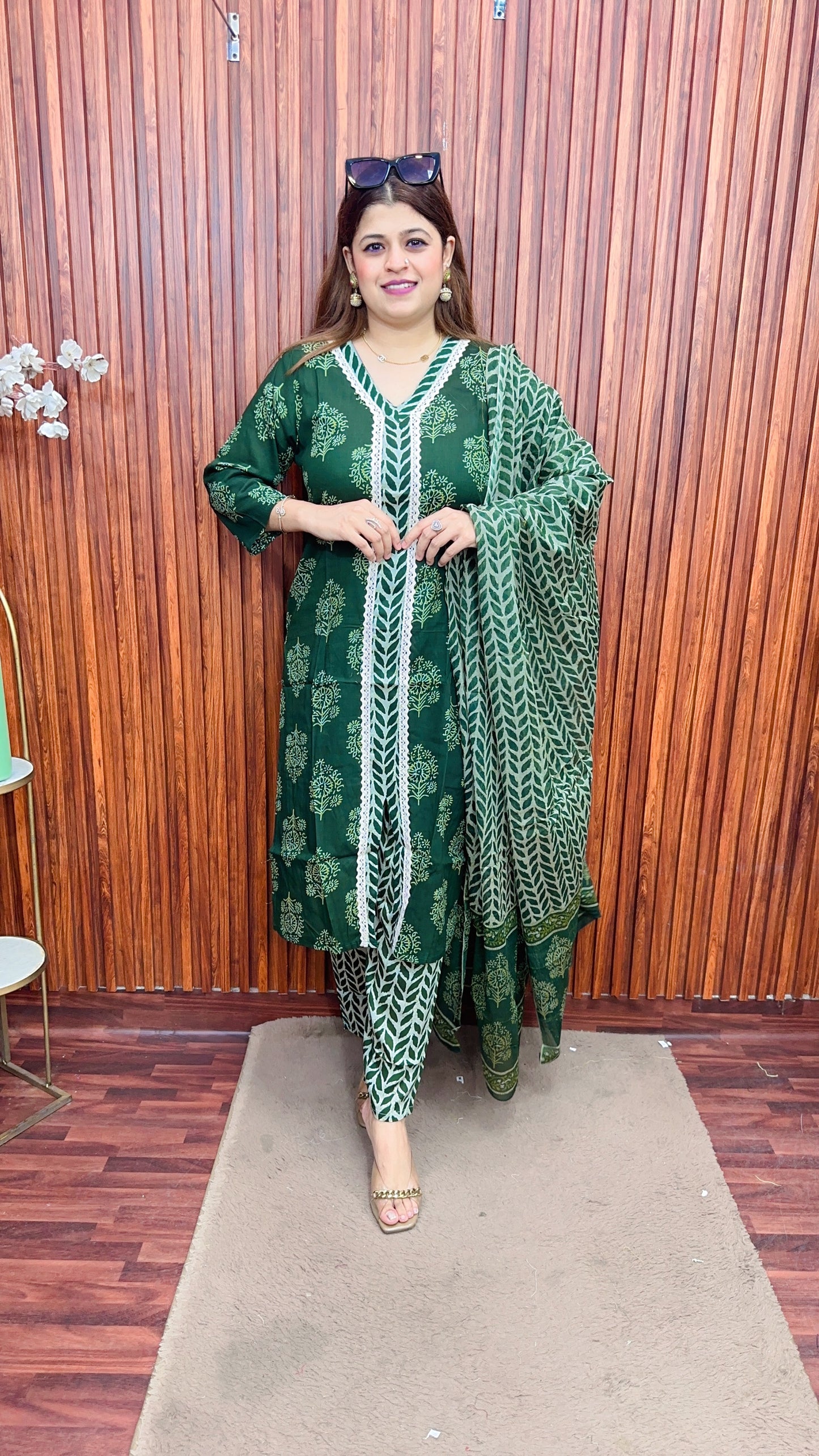 Block print front slit cotton suit