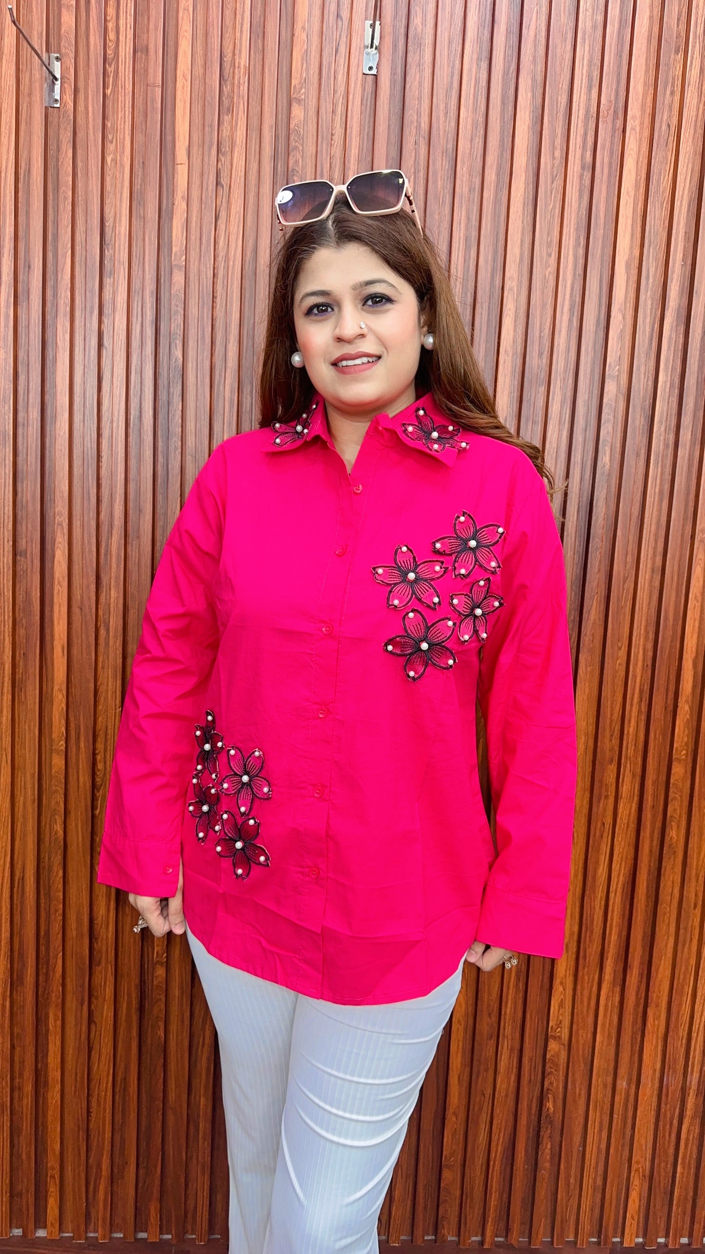Applique work Pearl Cotton shirt