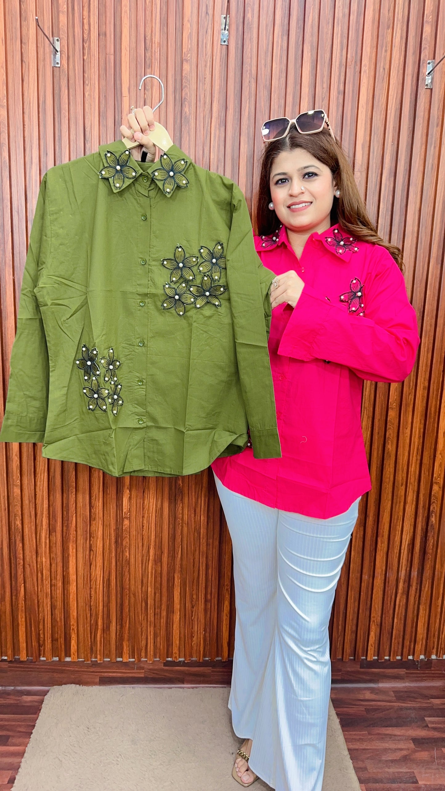 Applique work Pearl Cotton shirt