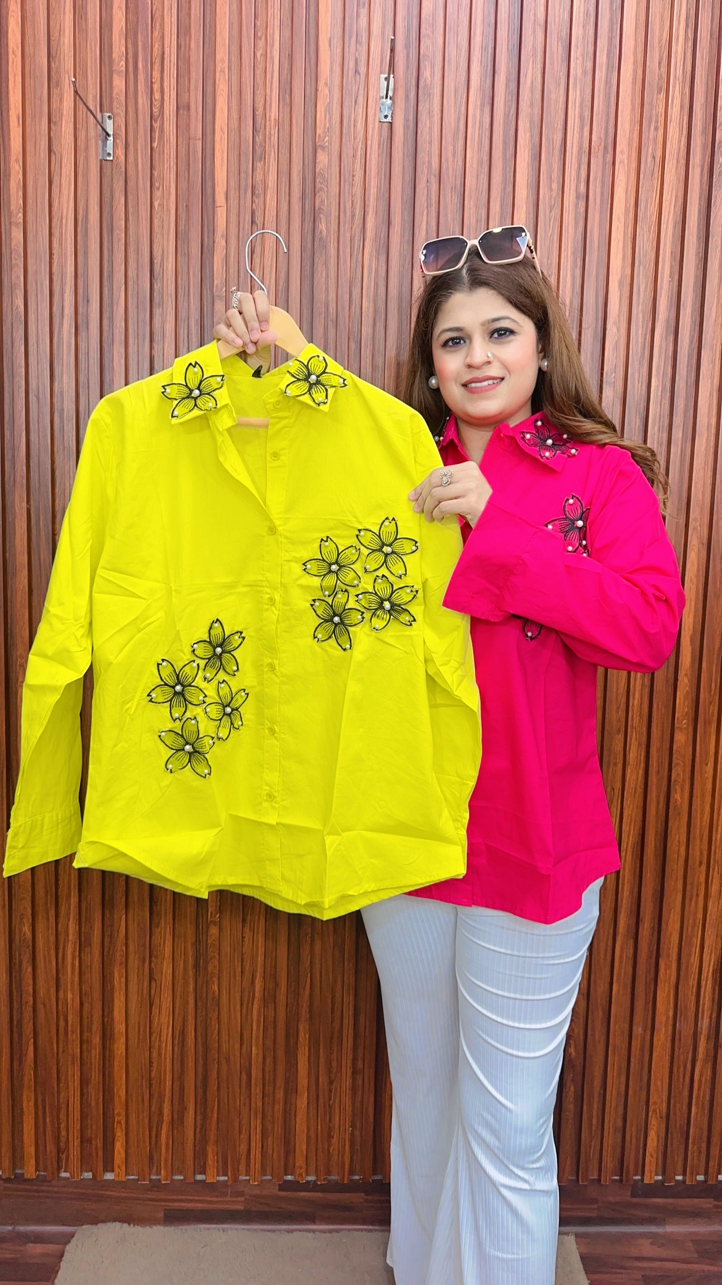 Applique work Pearl Cotton shirt