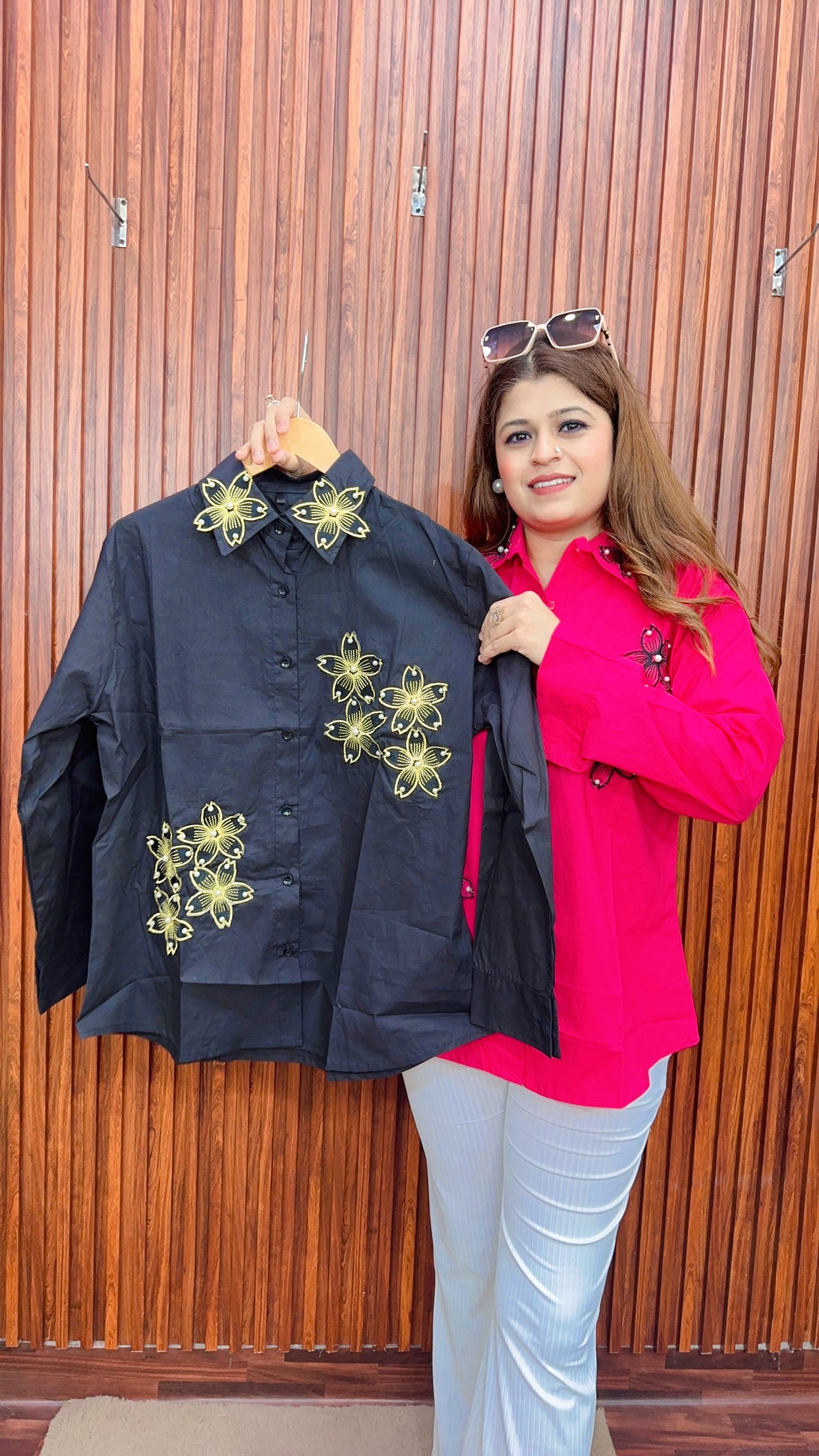 Applique work Pearl Cotton shirt