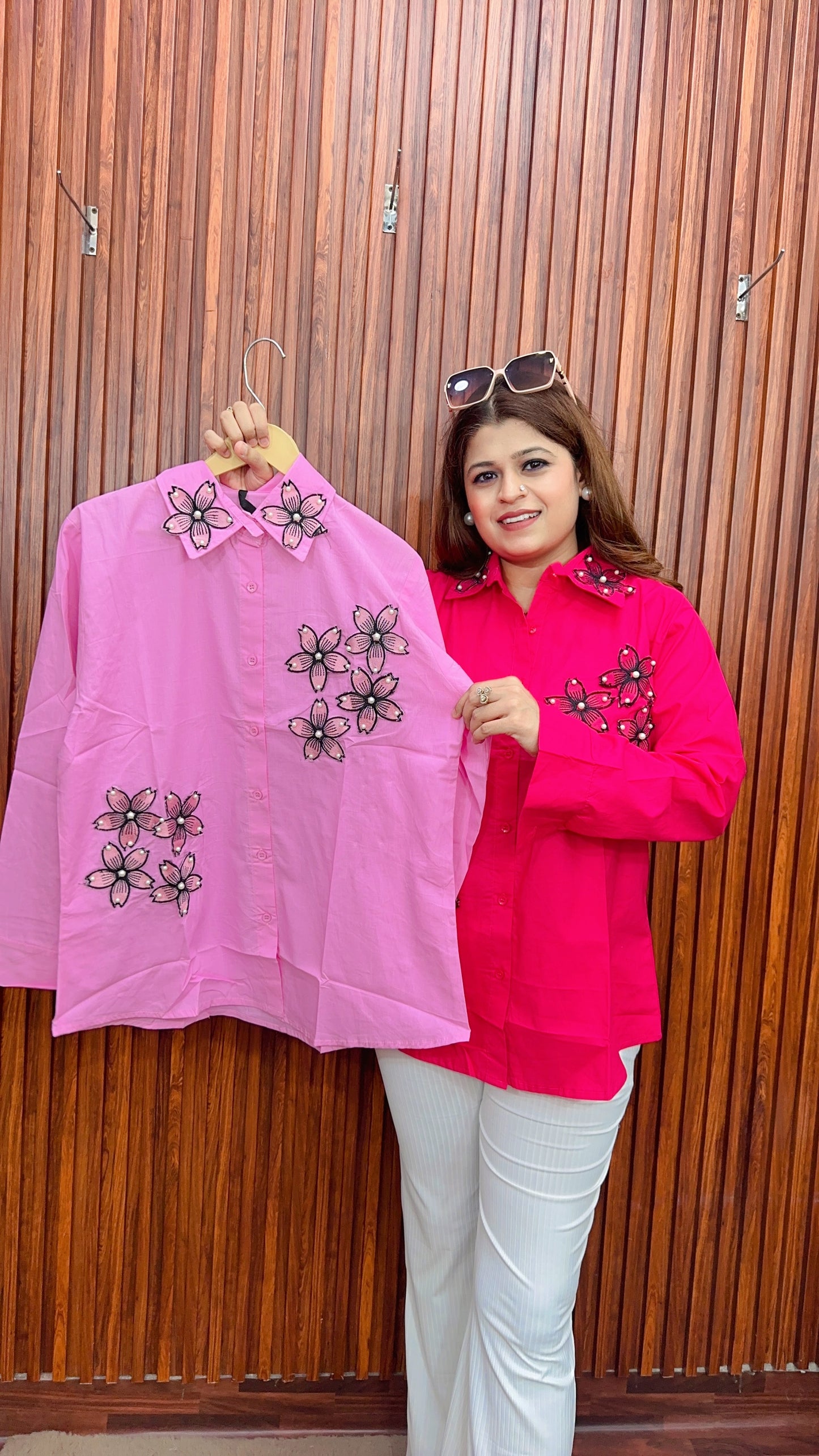 Applique work Pearl Cotton shirt