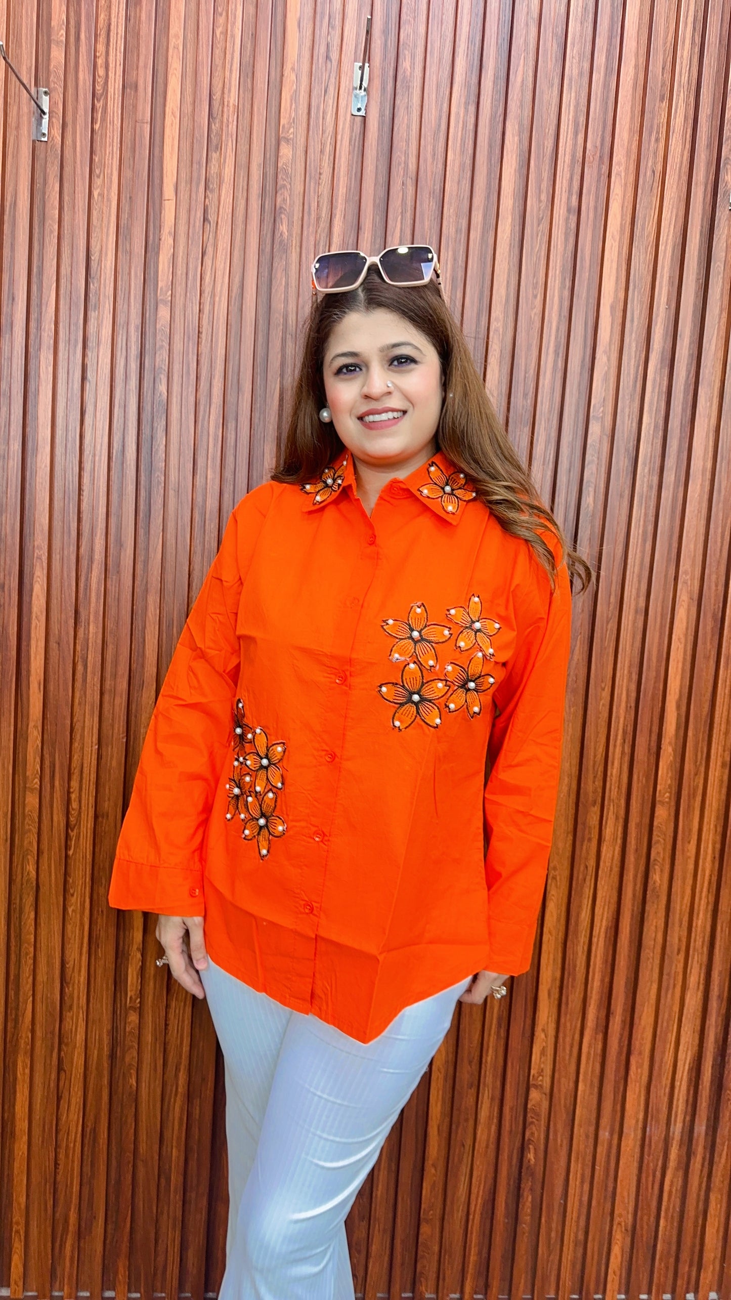Applique work Pearl Cotton shirt