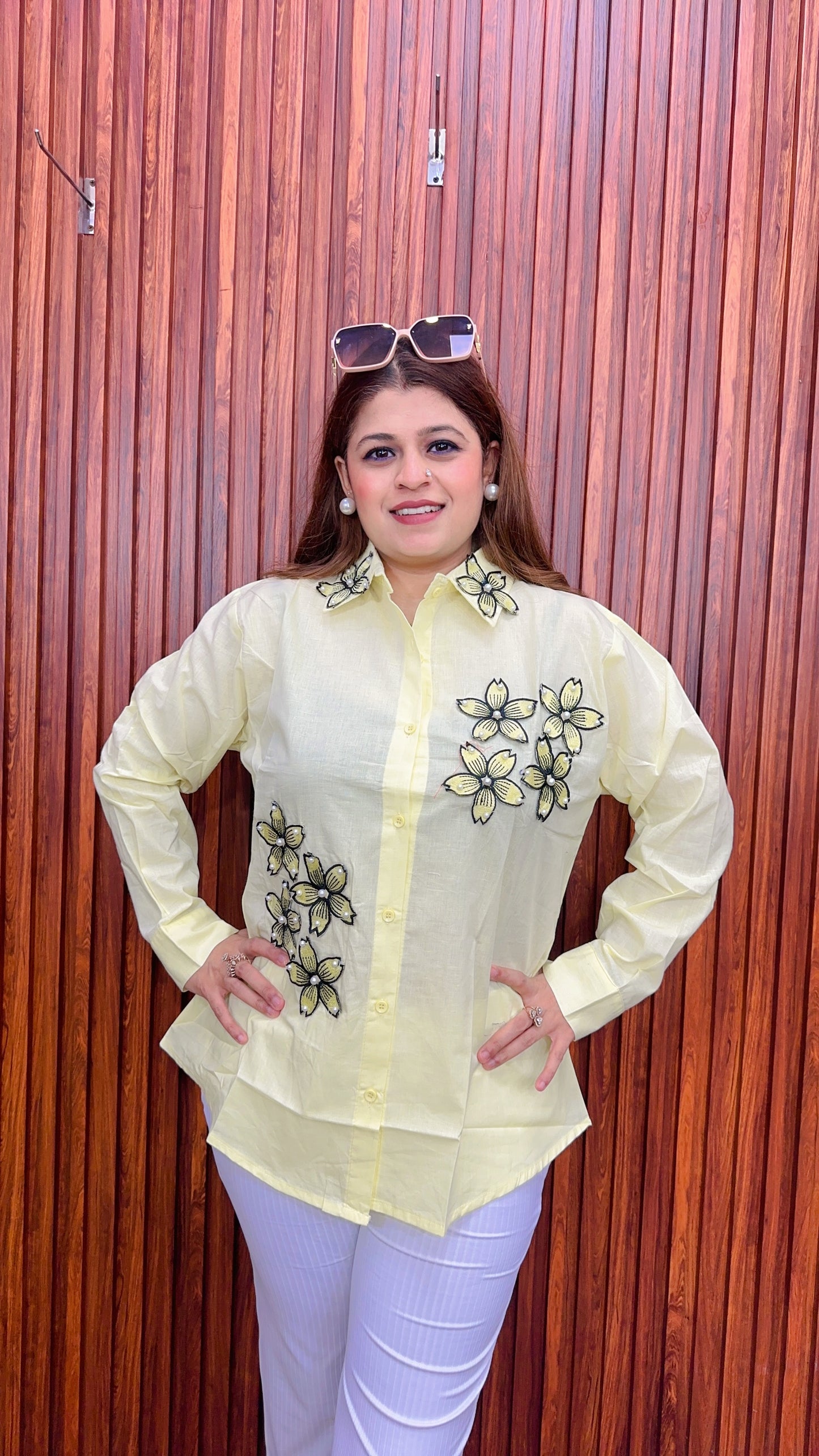 Applique work Pearl Cotton shirt