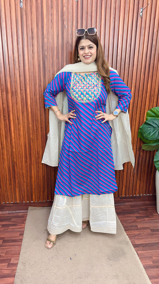 Leheriya pure cotton suit with sharara set