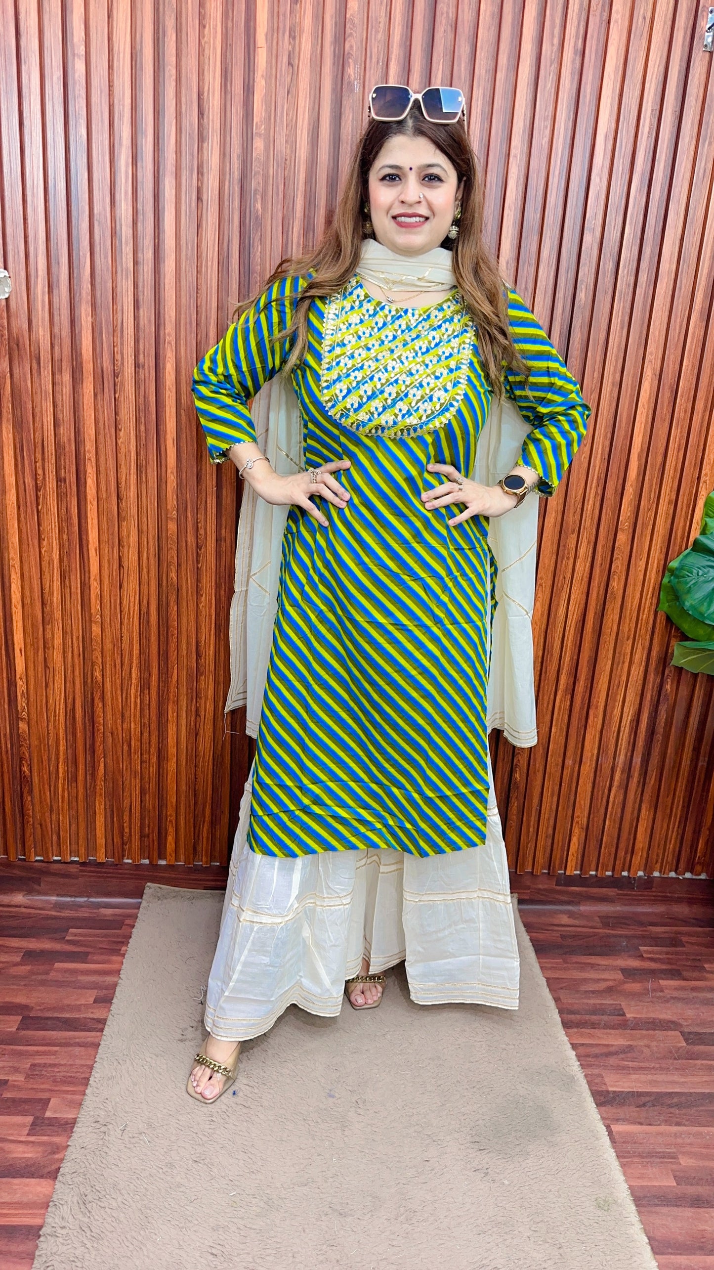 Leheriya pure cotton suit with sharara set