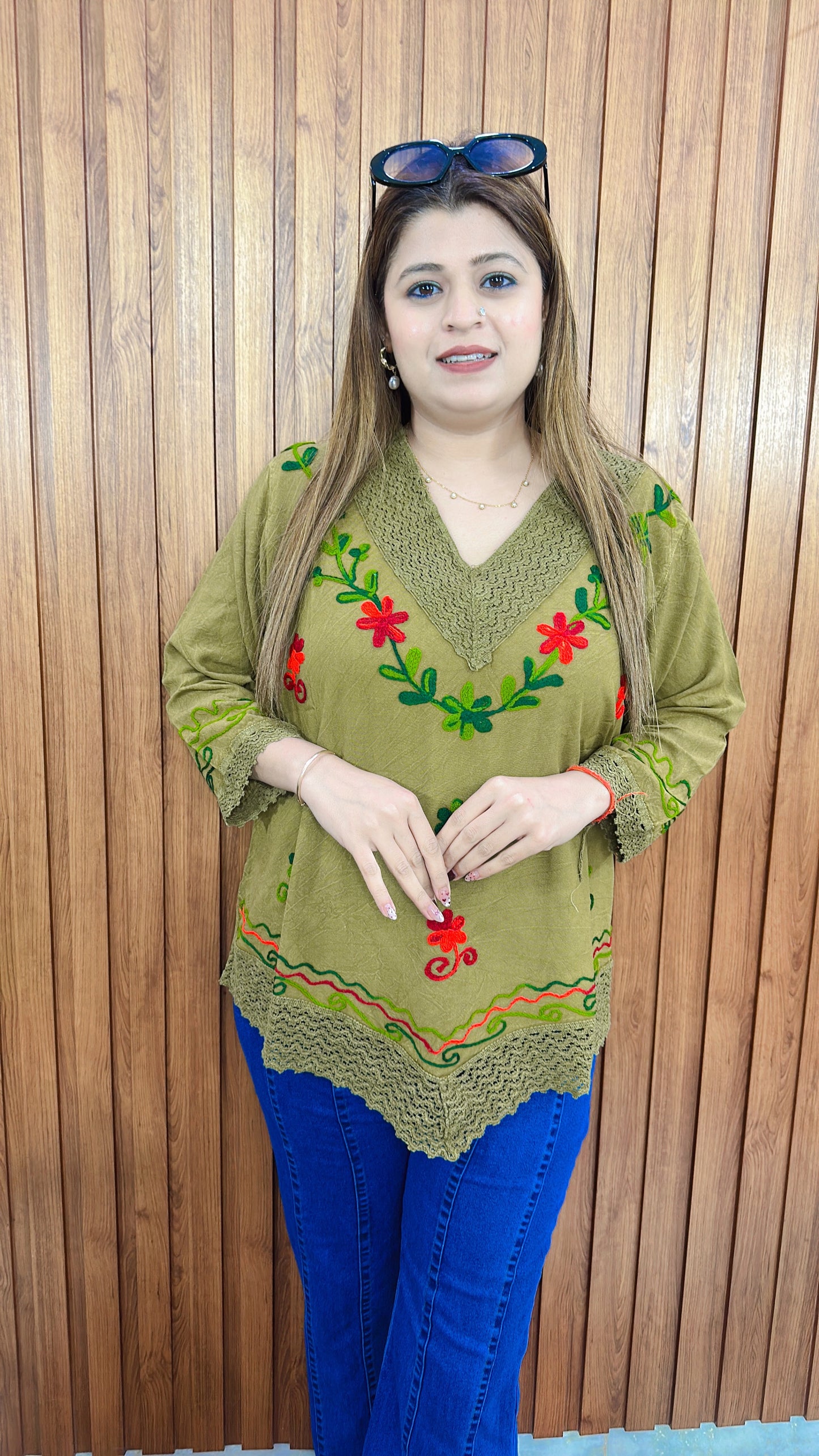 Embroidery V Neck Top