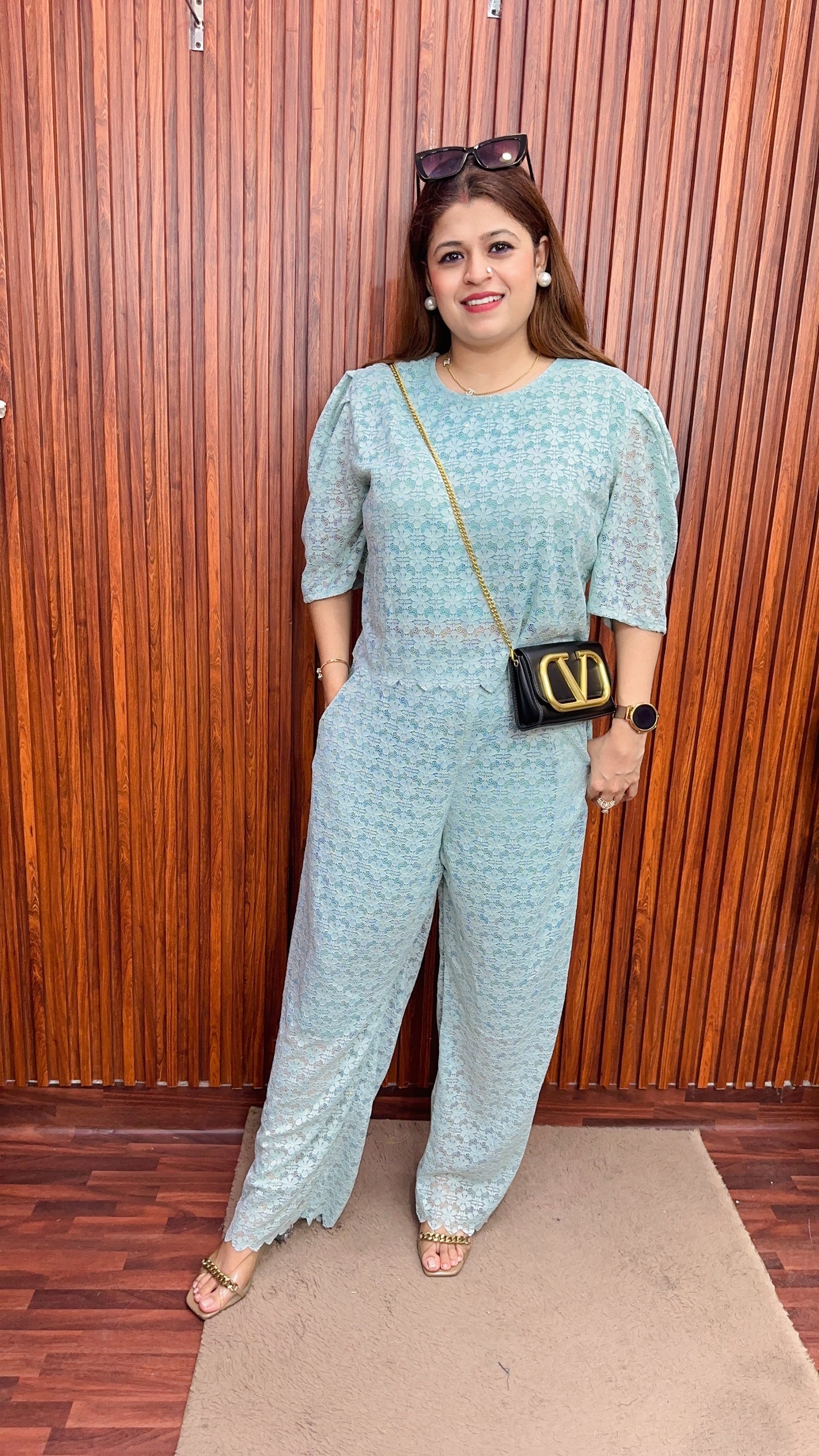 Net Imported Puff sleeves coord set