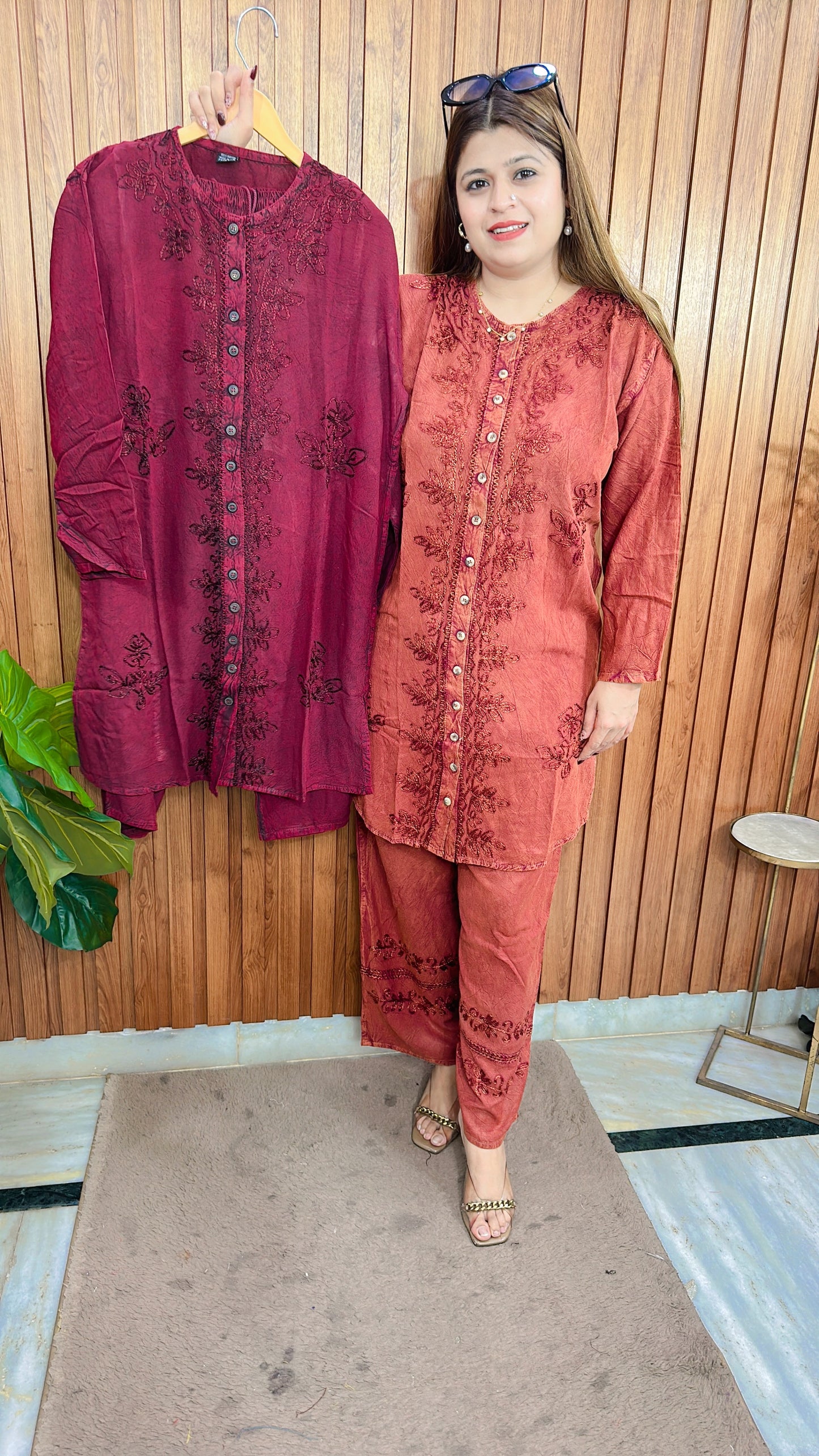 Premium cotton marble Lakhnavi coord set