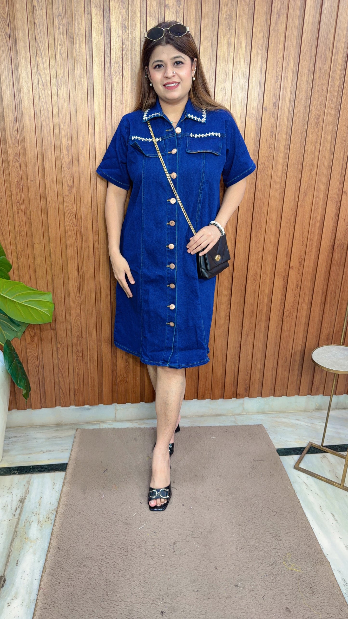 Daimond Collar Denim Dress