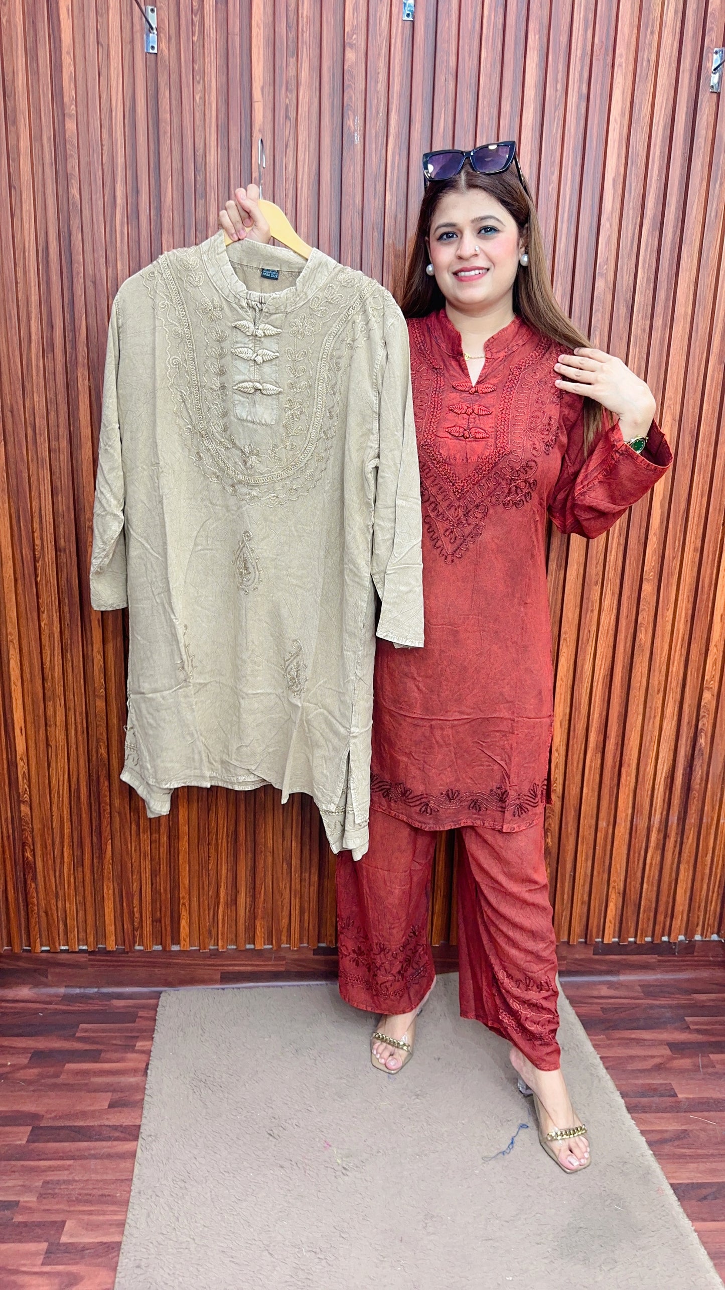 Premium cotton marble Lakhnavi coord set