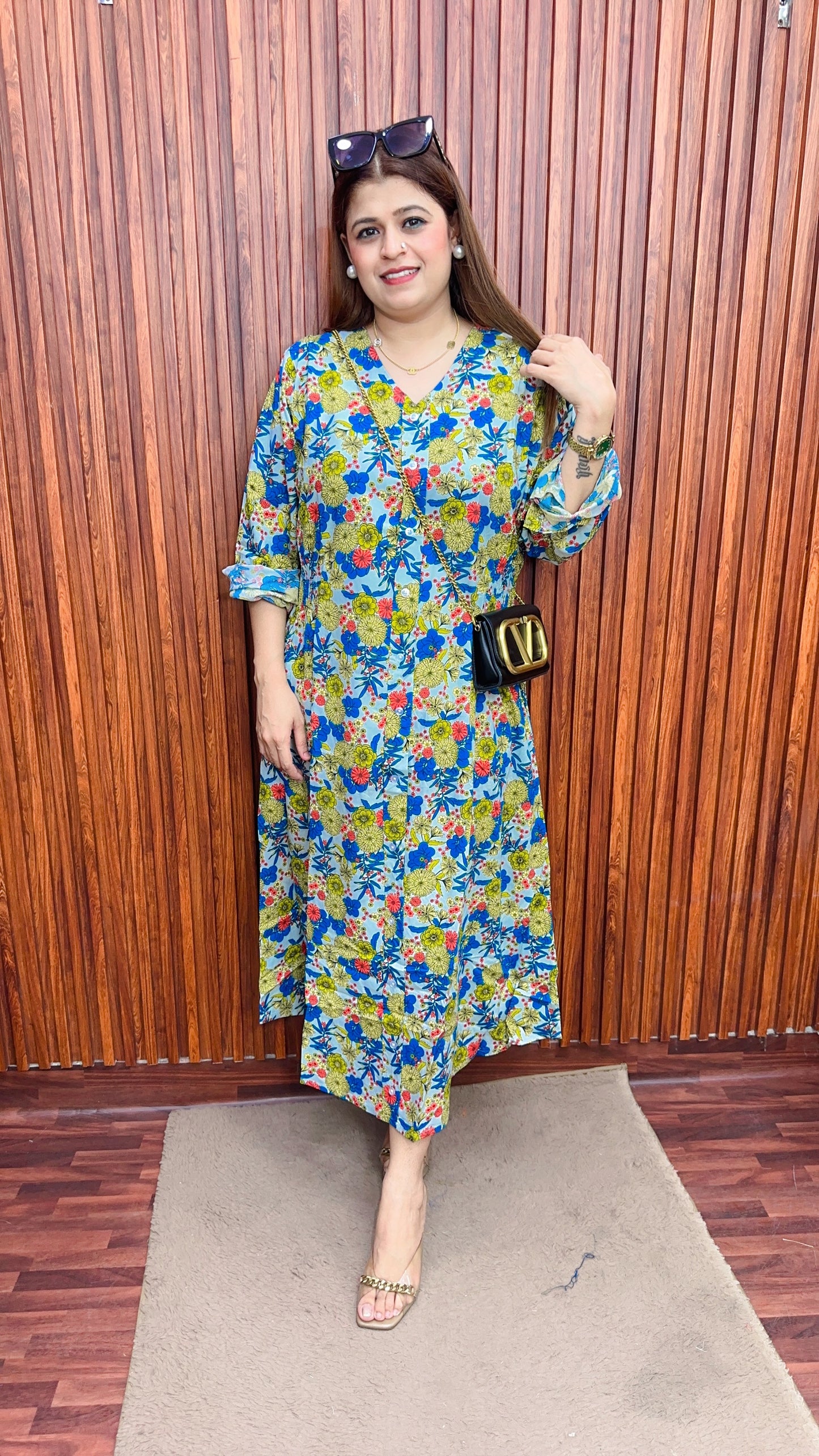 A line cotton printed maxi dress