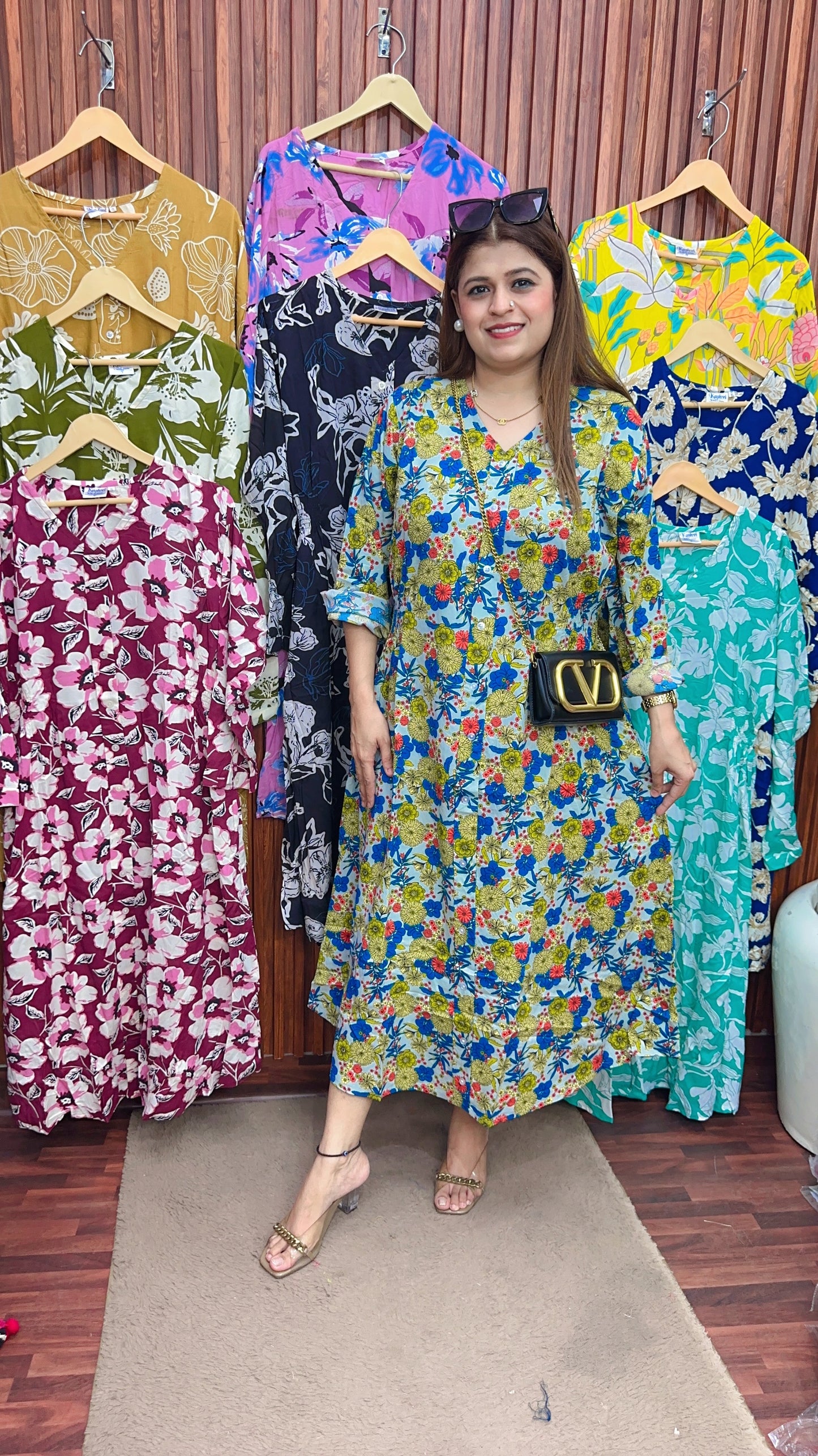 A line cotton printed maxi dress