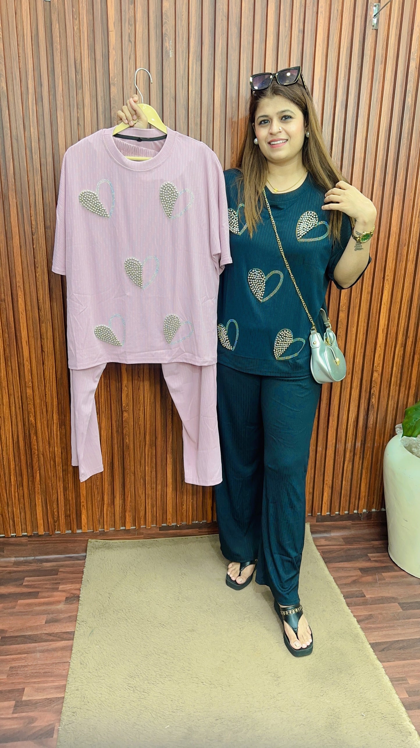 Heart ribbed coord set