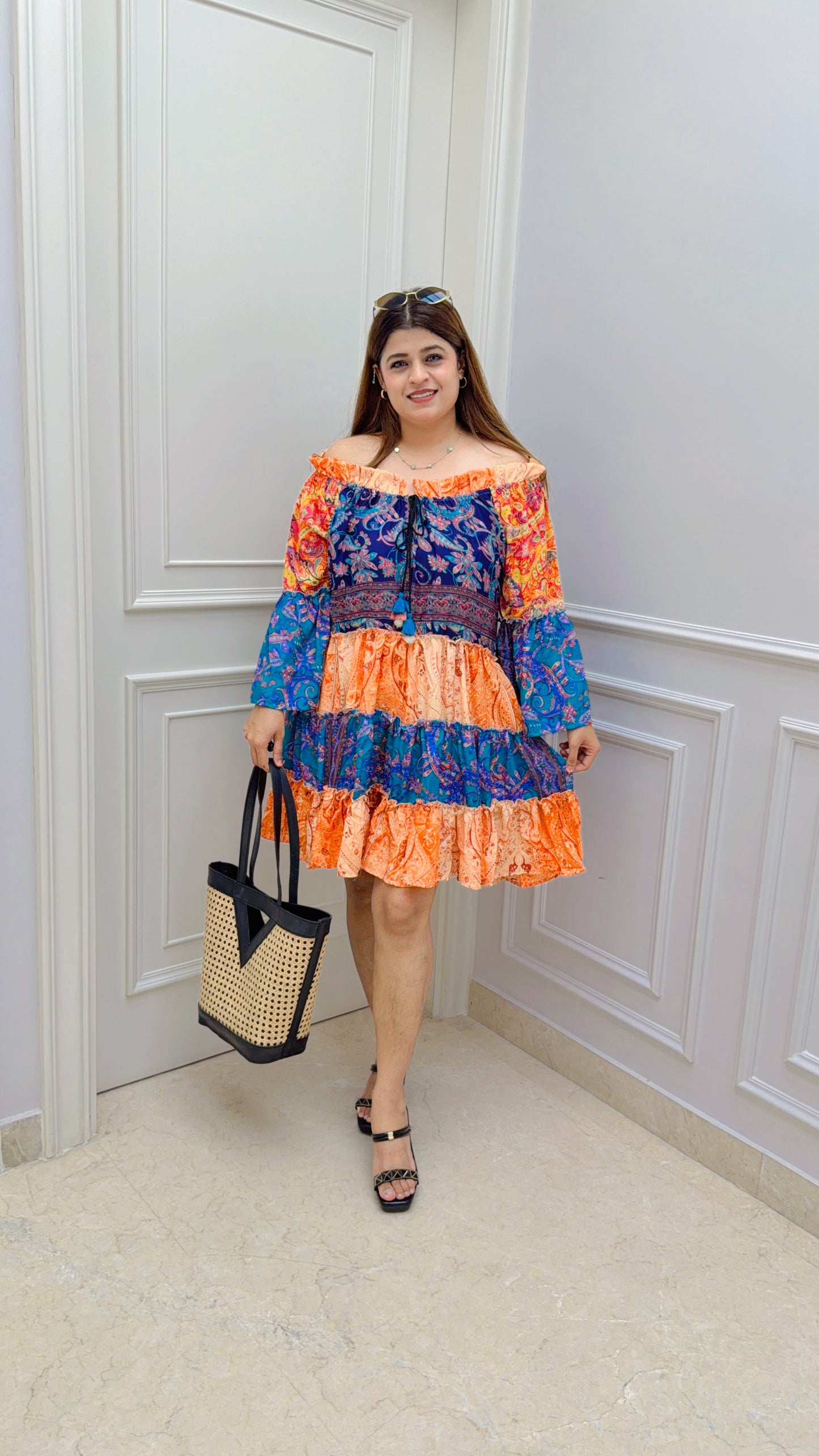 China Silk Multi Colour Short Dress