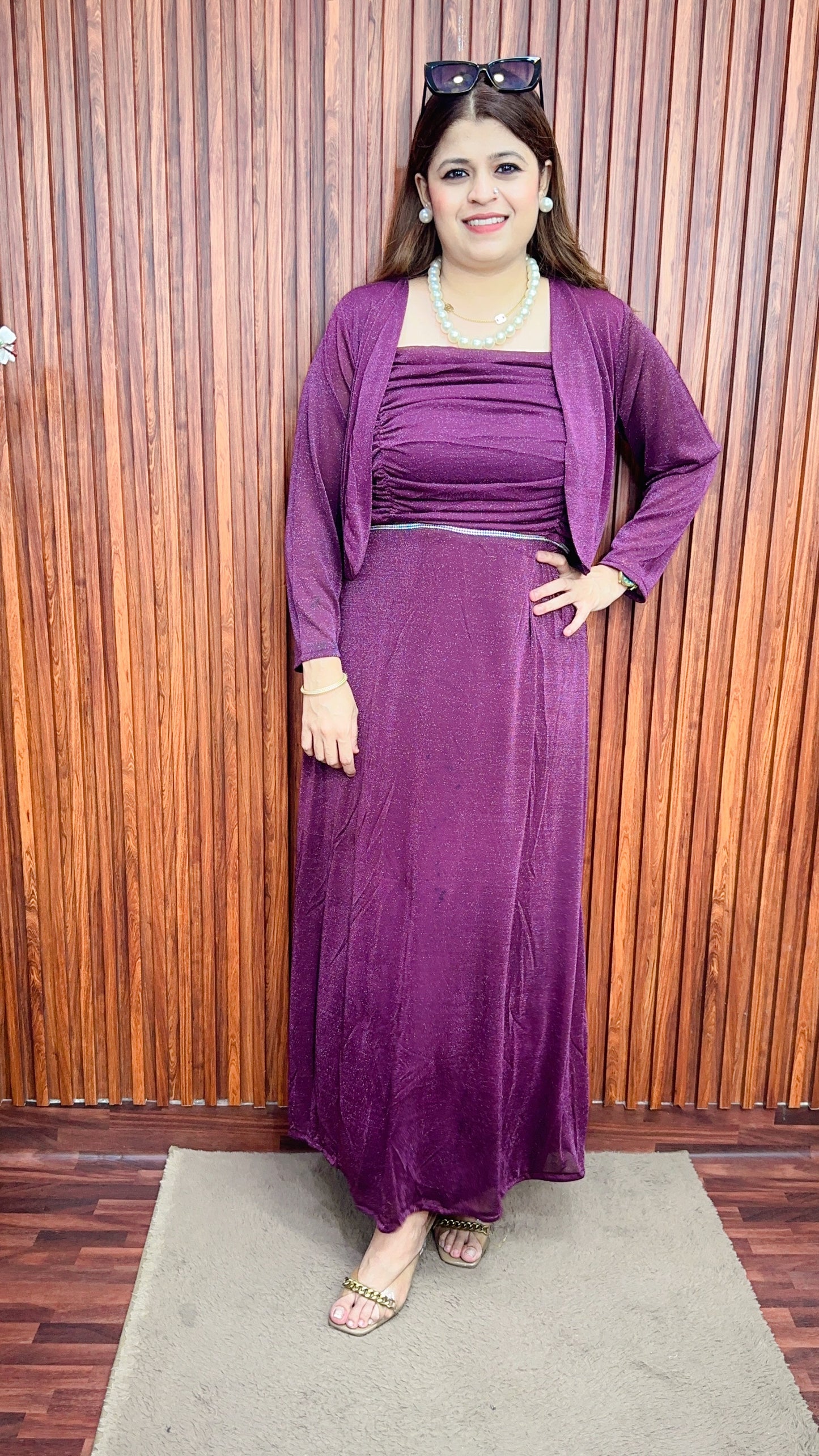 Shimmer Speghetti with shrug dress