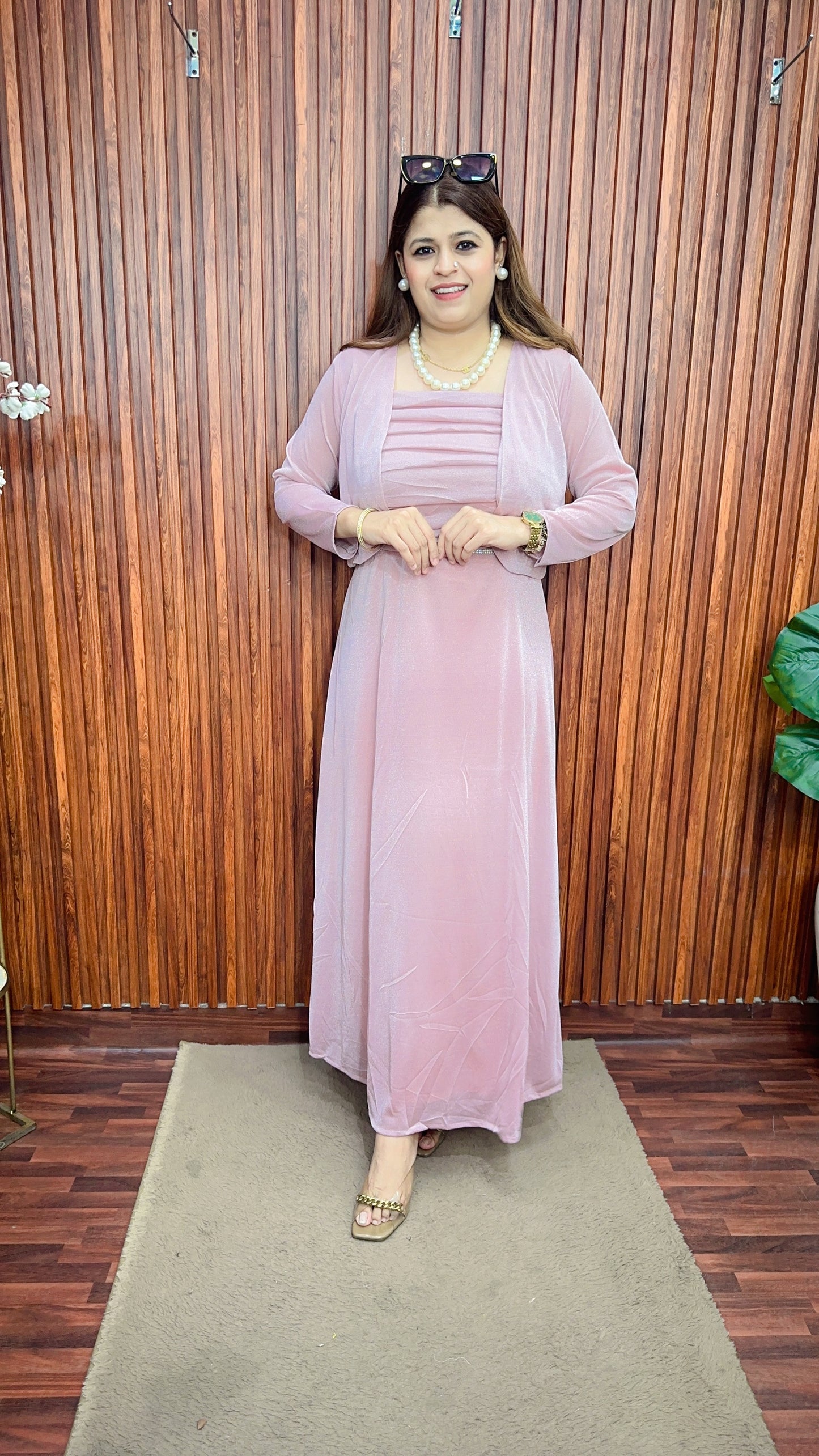 Shimmer Speghetti with shrug dress