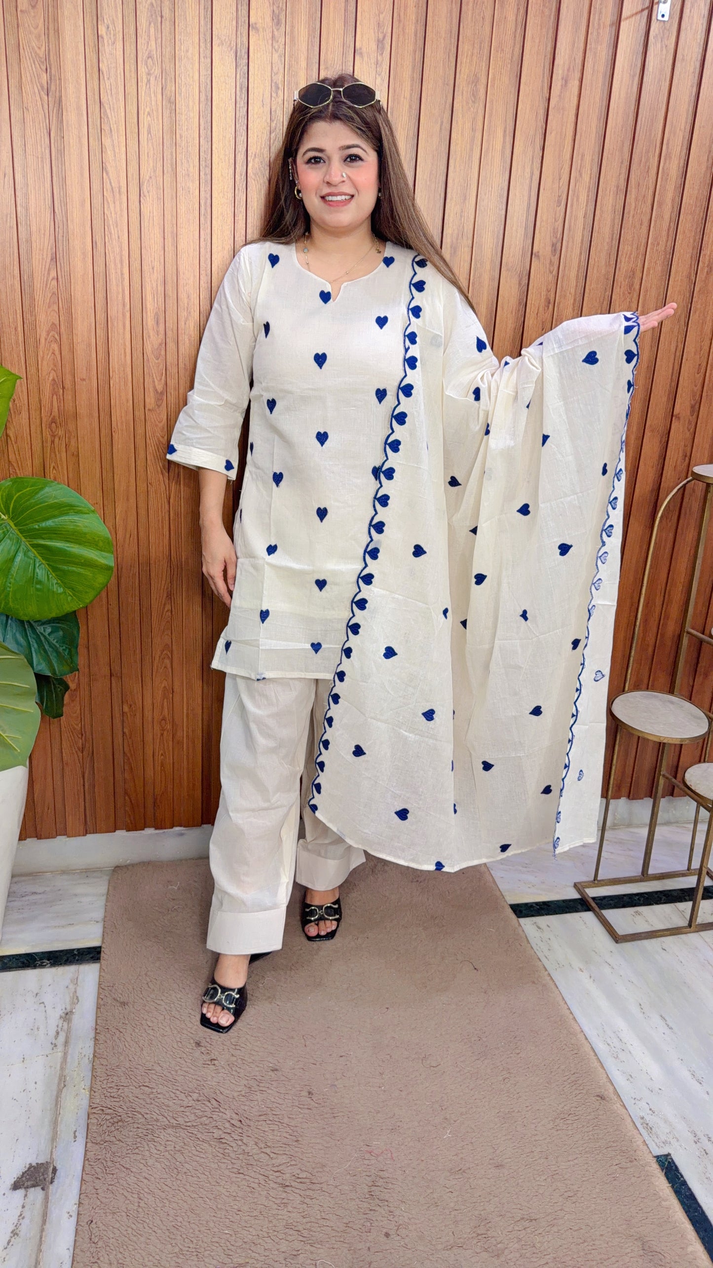Heart Embroidery Khadi Cotton Suit