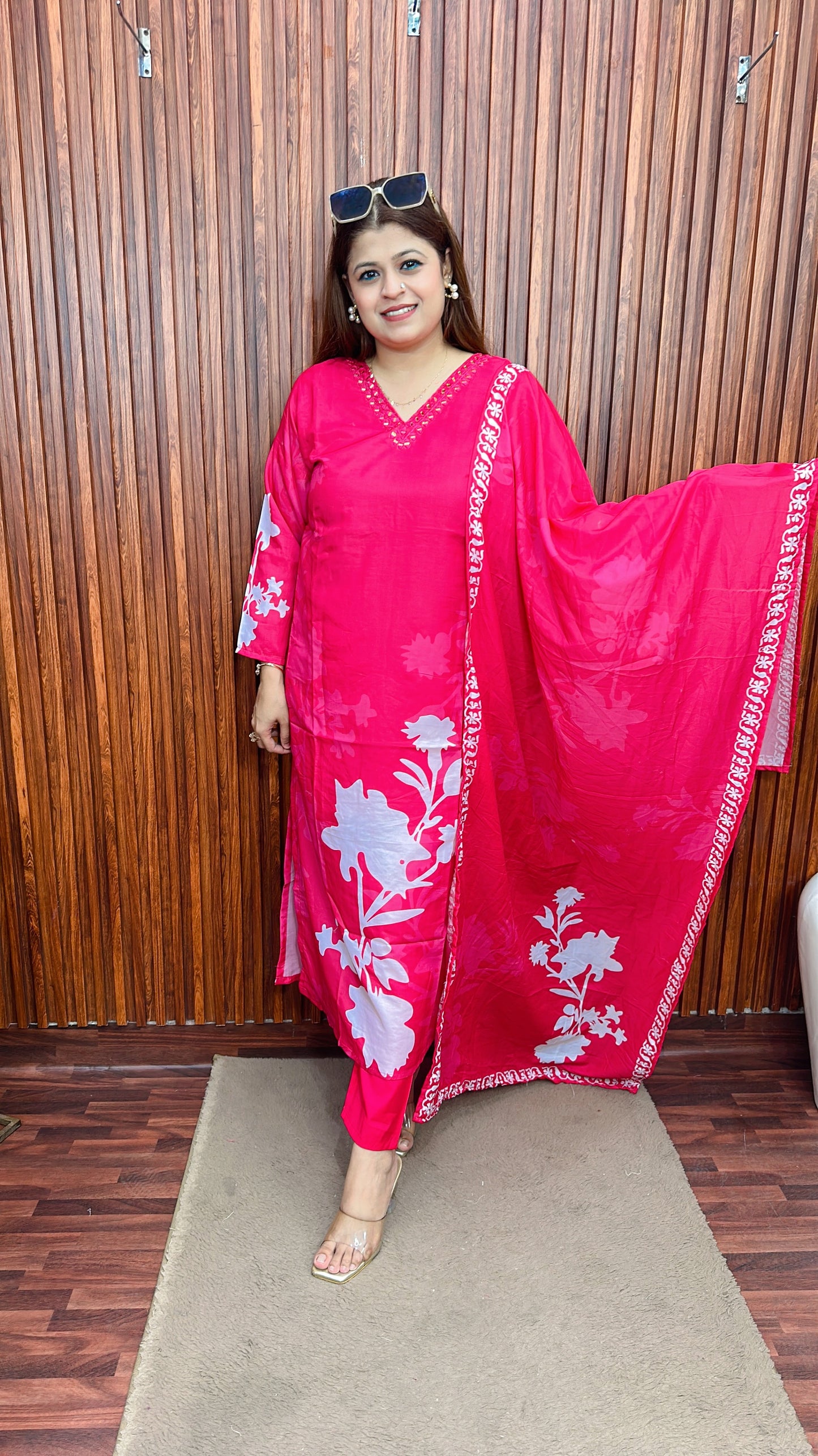 Classy V neck digital Muslin suit set