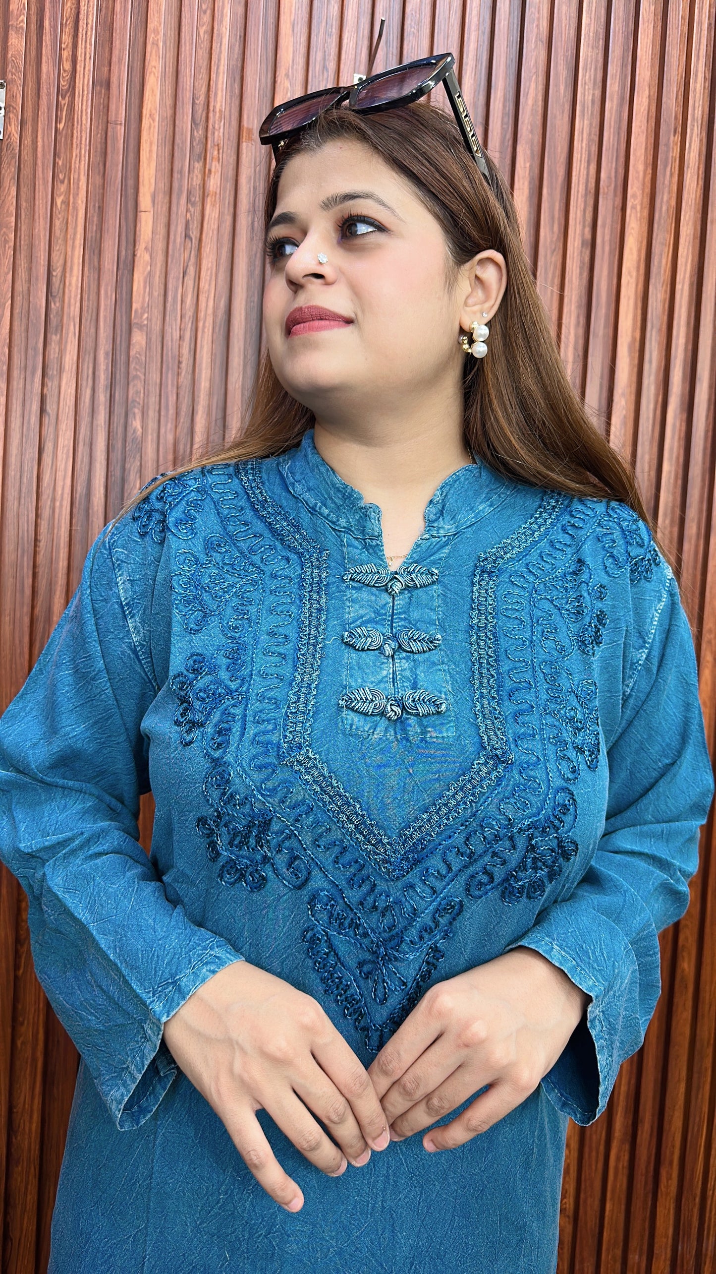 Premium cotton marble Lakhnavi coord set