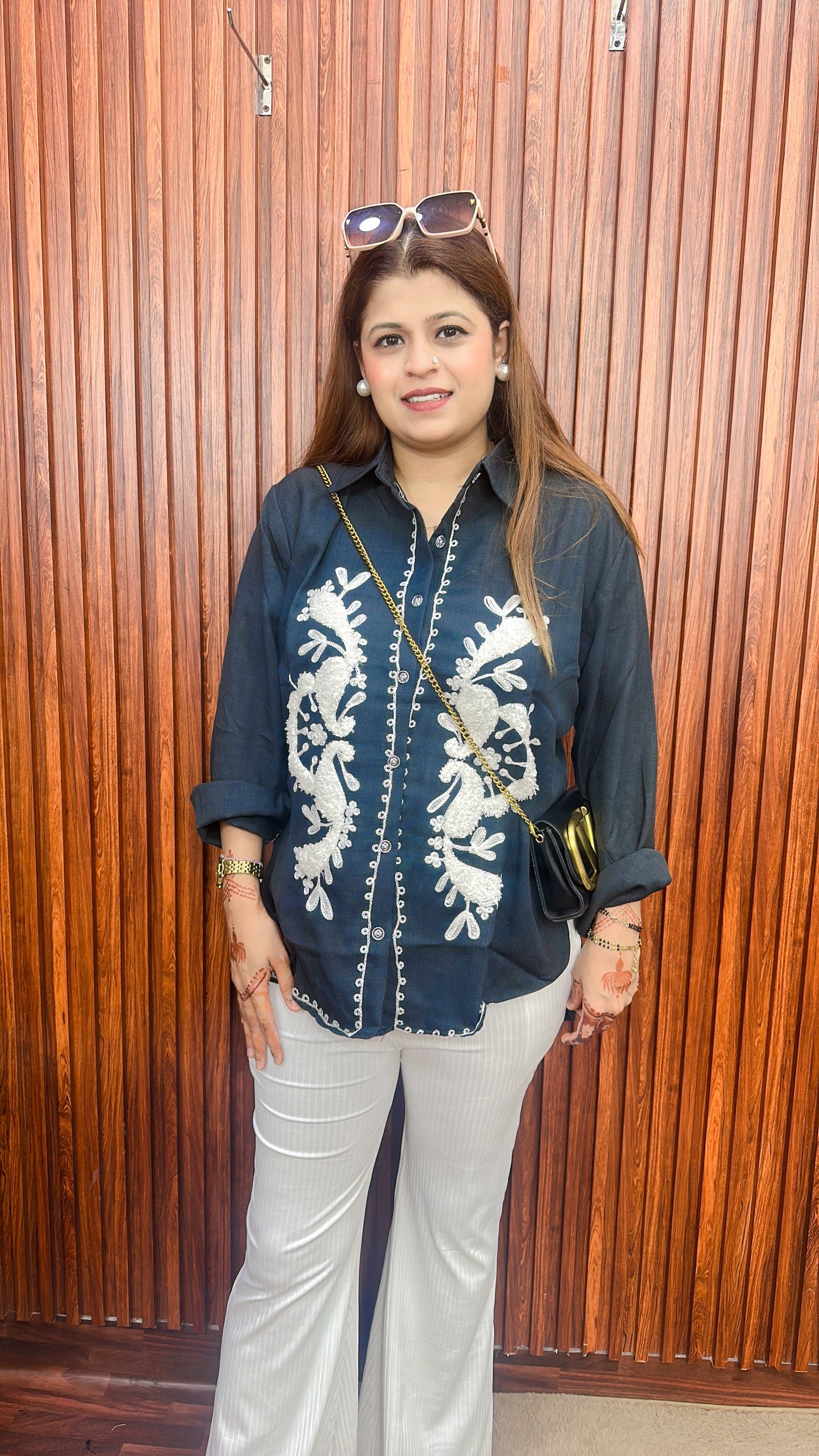 White embroidery Cotton shirt