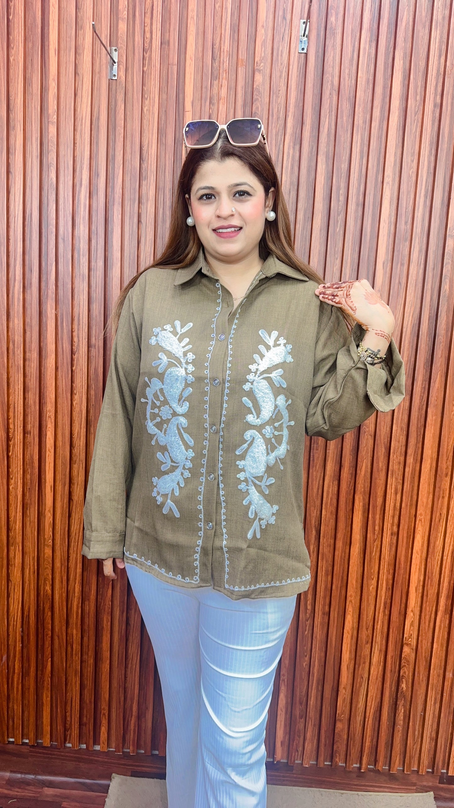 White embroidery Cotton shirt