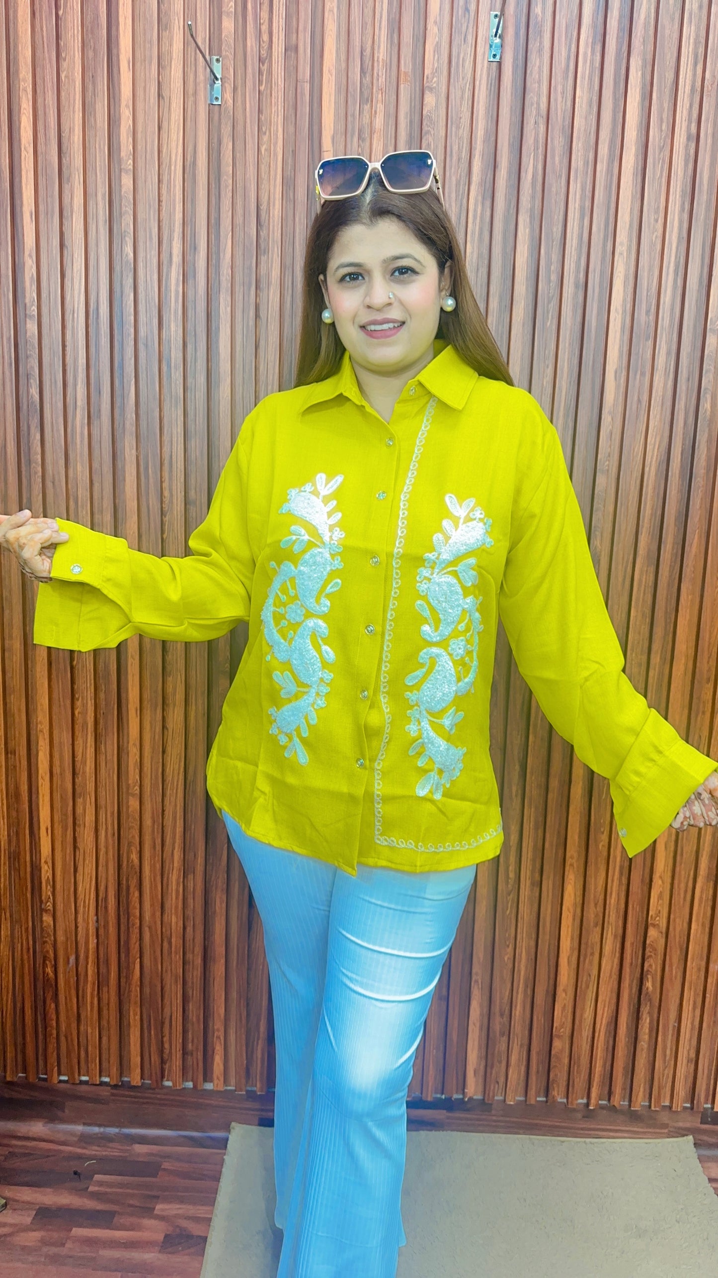 White embroidery Cotton shirt