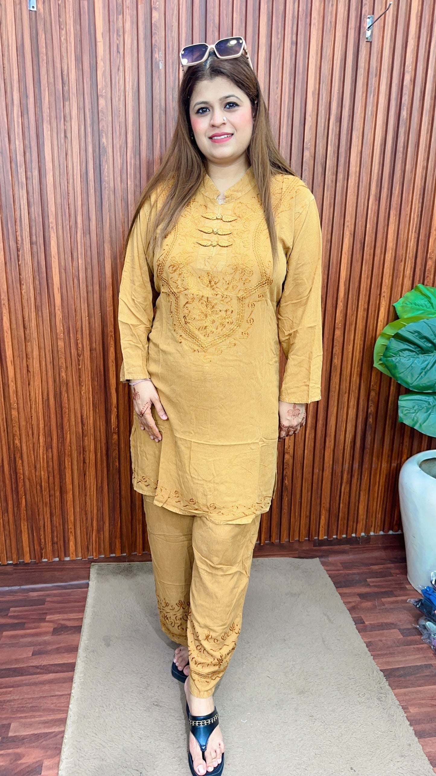 Premium cotton marble Lakhnavi coord set