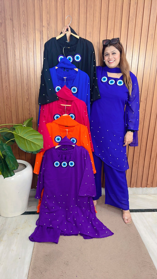 Evil Eye pearl handwork Asymmetrical Suit set