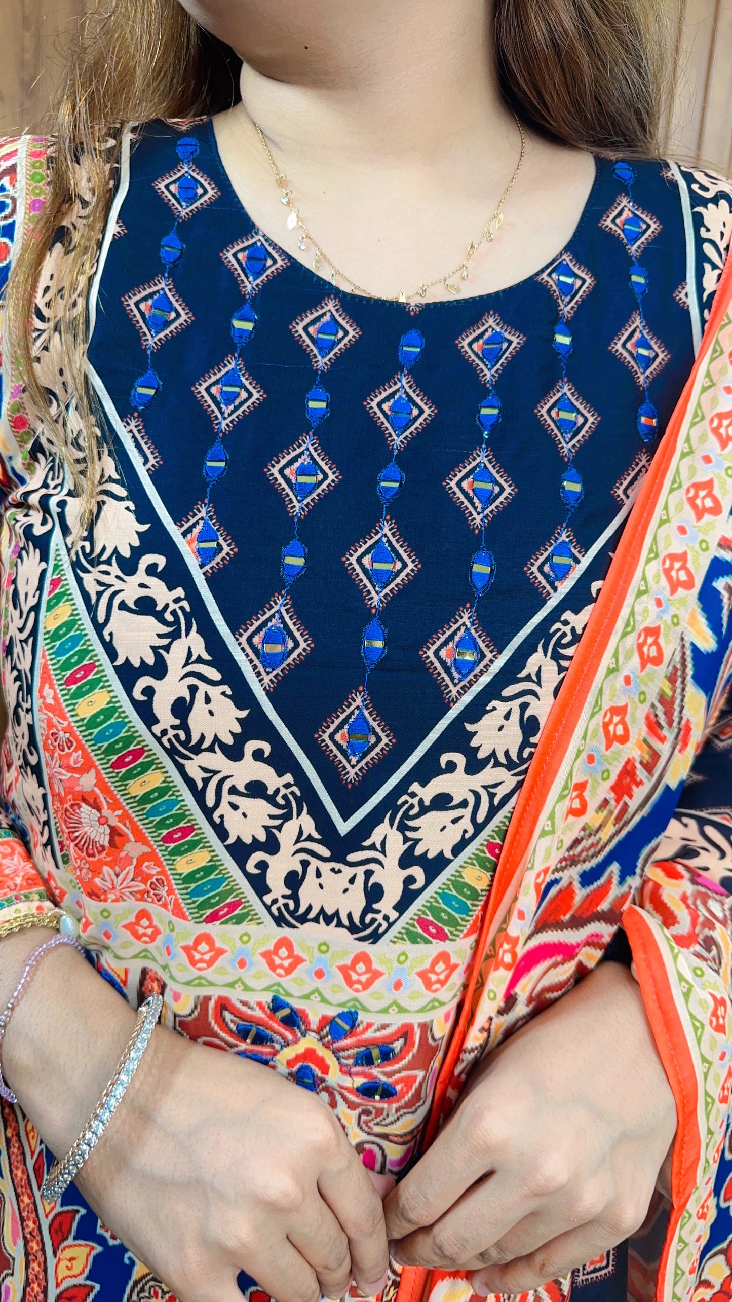 Azrak Mirror work pure Muslin suit set