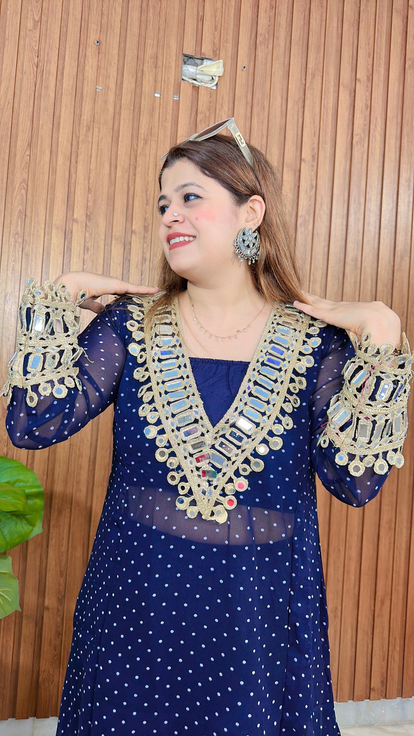 Mirror work with Speghetti Georgette kurta set