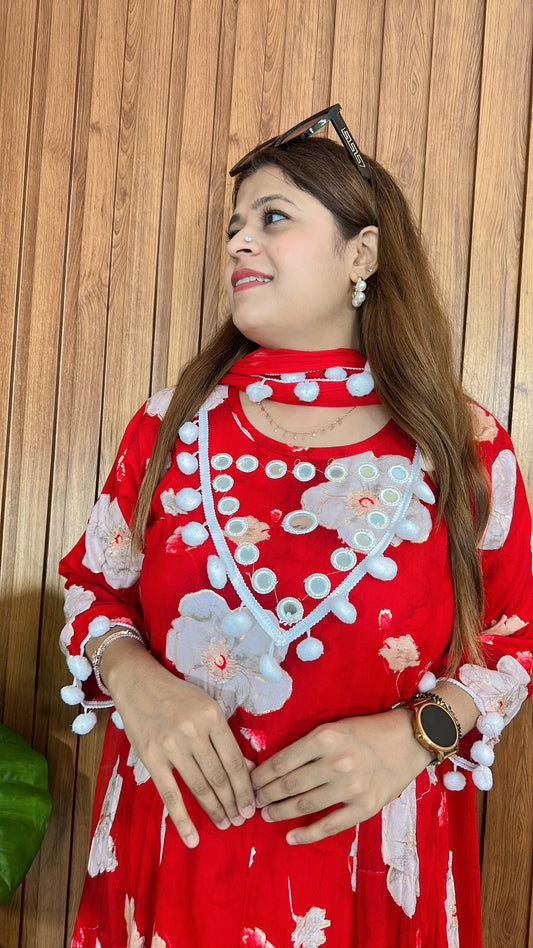 Pom pom Style Pure cotton Anarkali suit