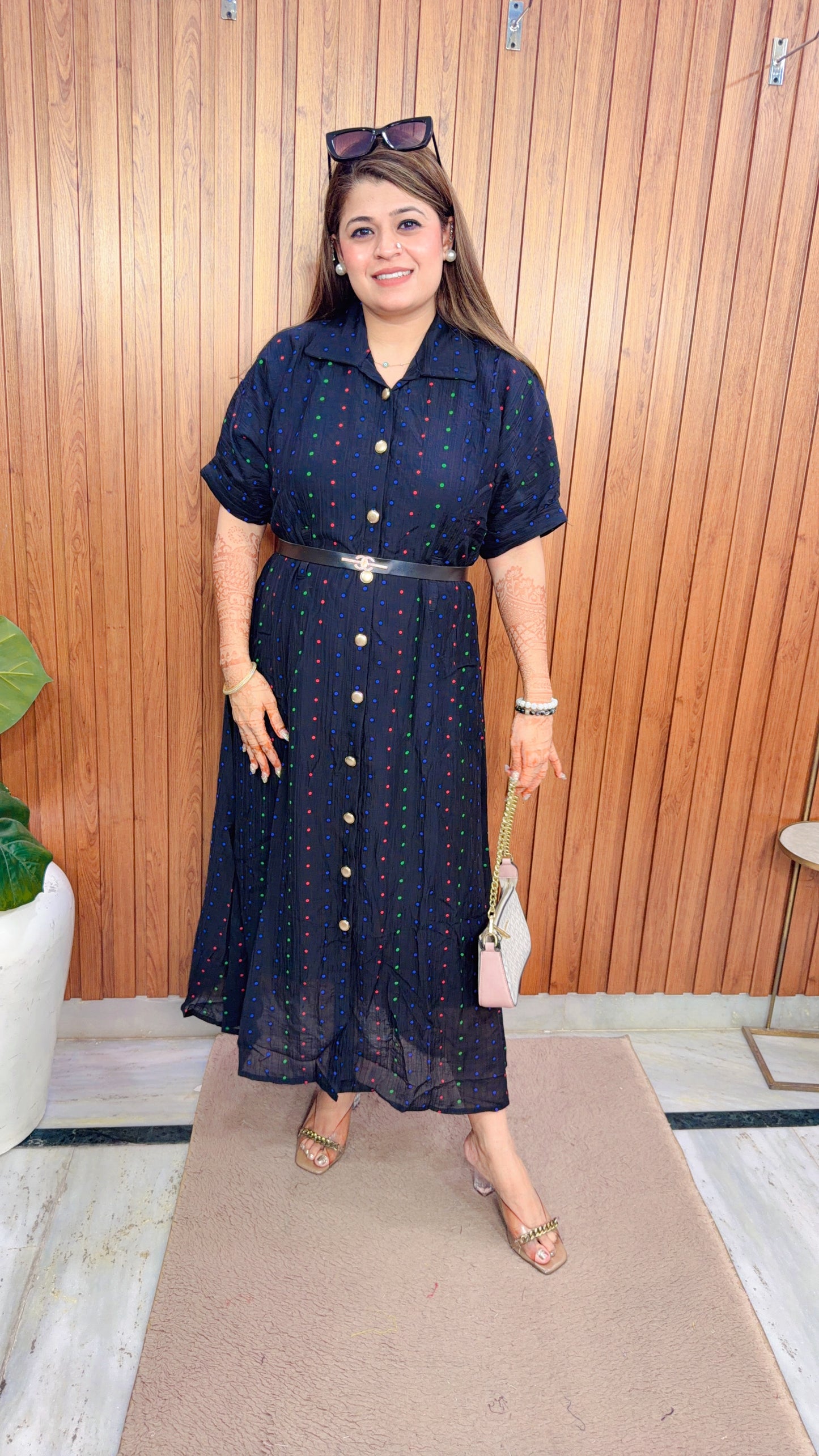 Multi Polka Collar Cotton Dress