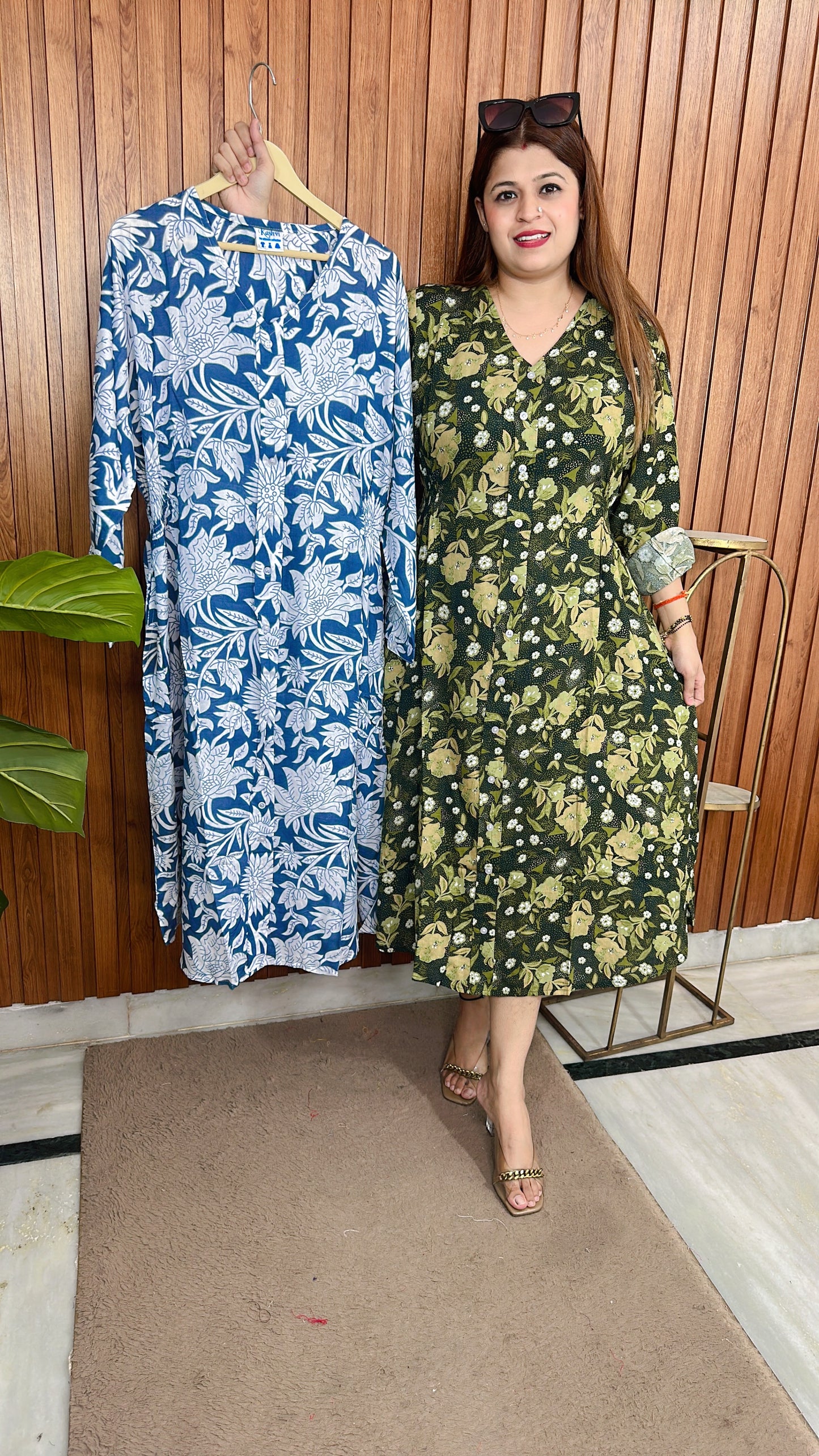 A line cotton printed maxi dress