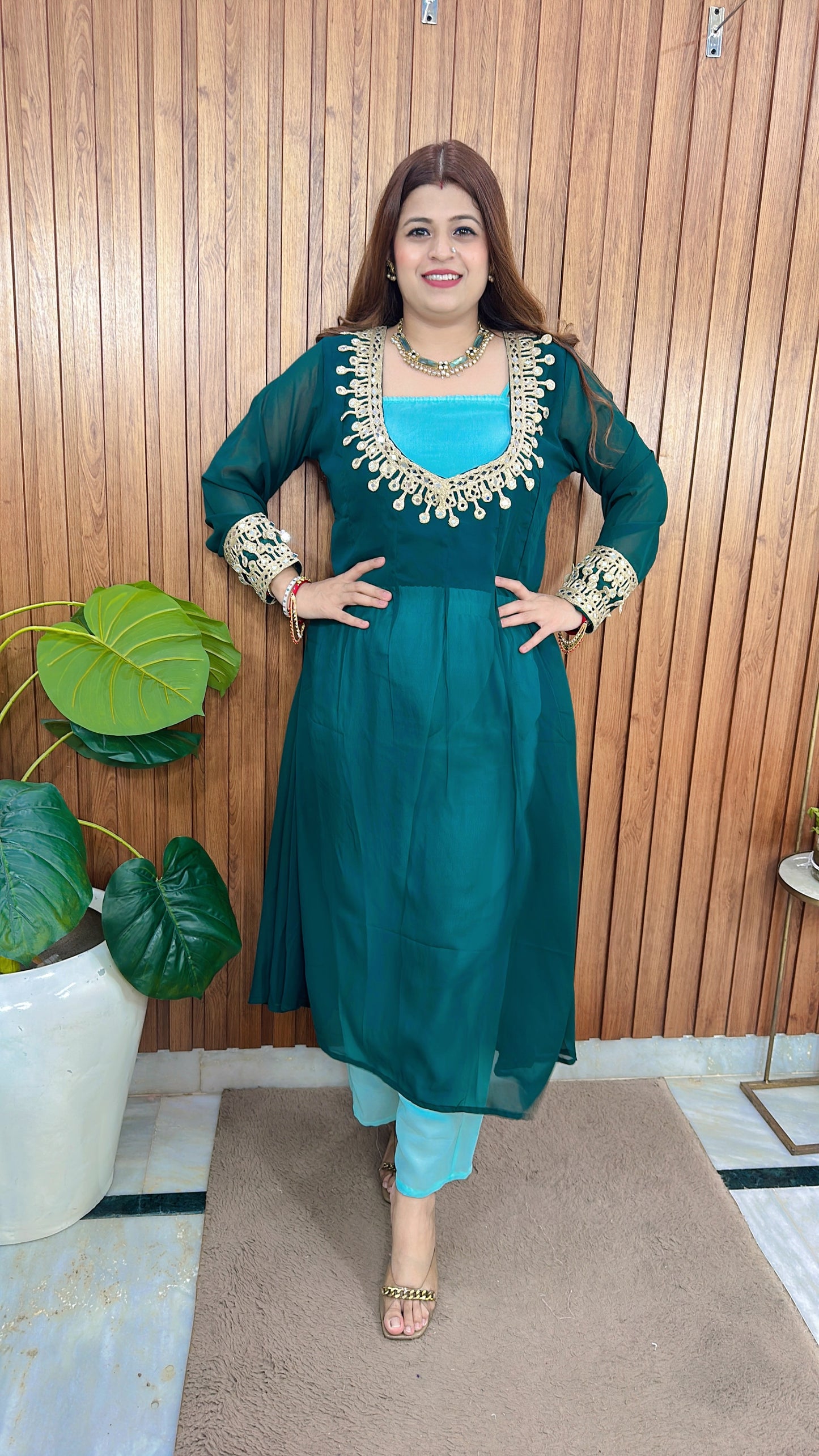 Indo western Mirror work speghetti Kurta set