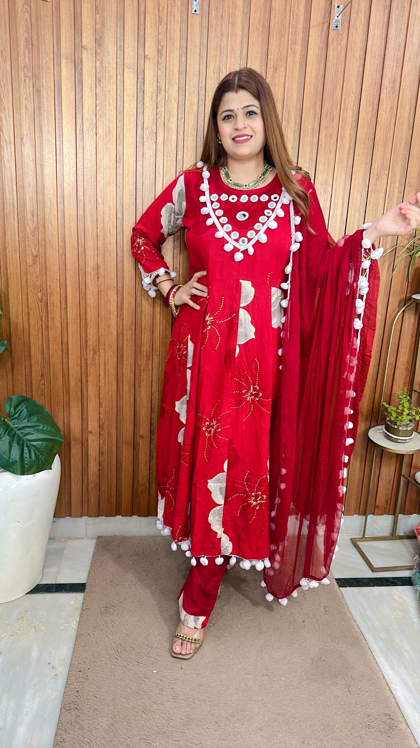 Pom pom Style Pure cotton Anarkali suit