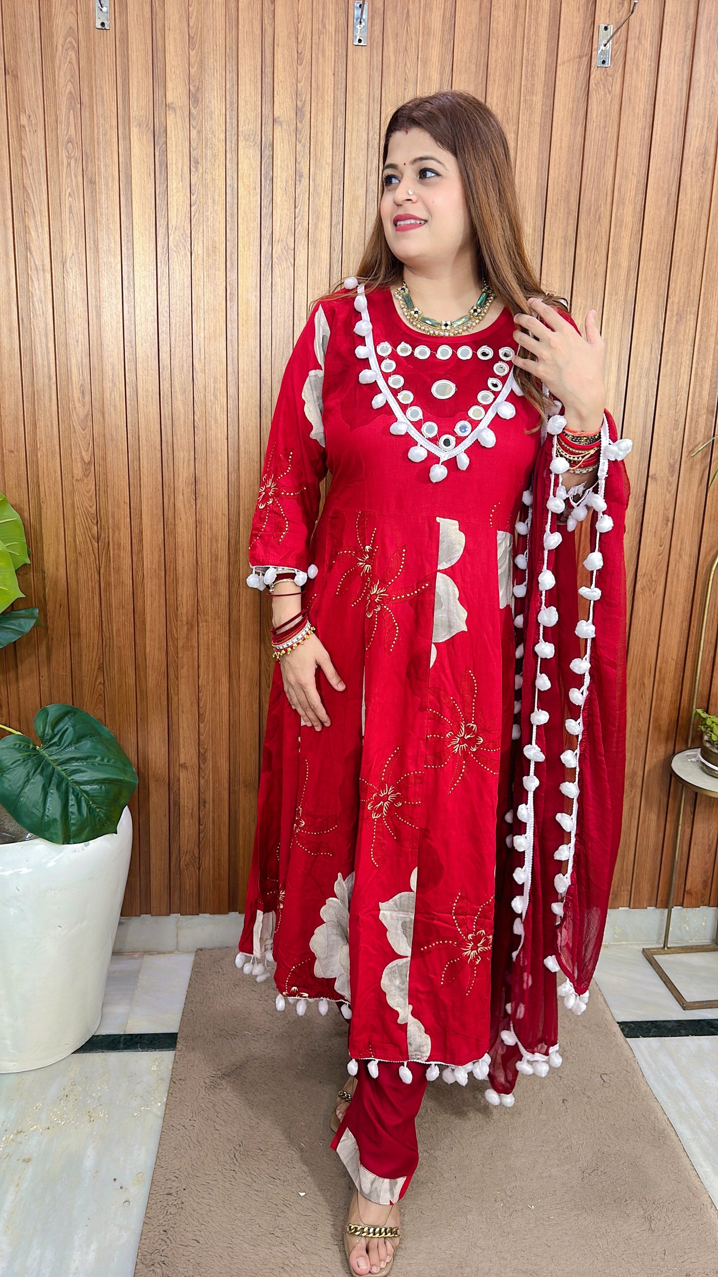 Pom pom Style Pure cotton Anarkali suit