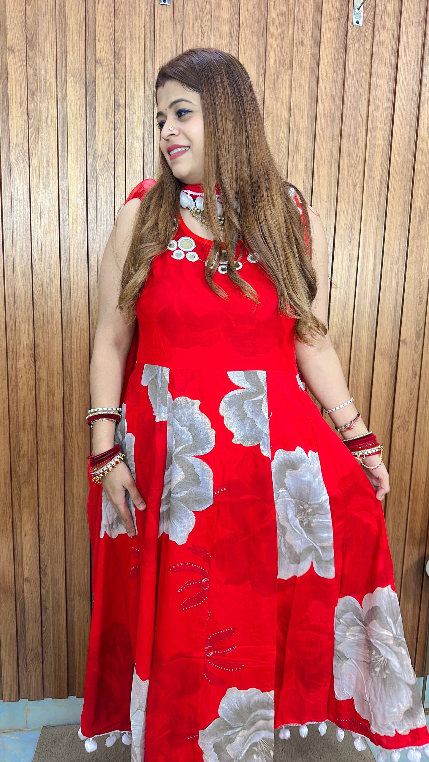 Pom Pom style cut sleeve Anarkali