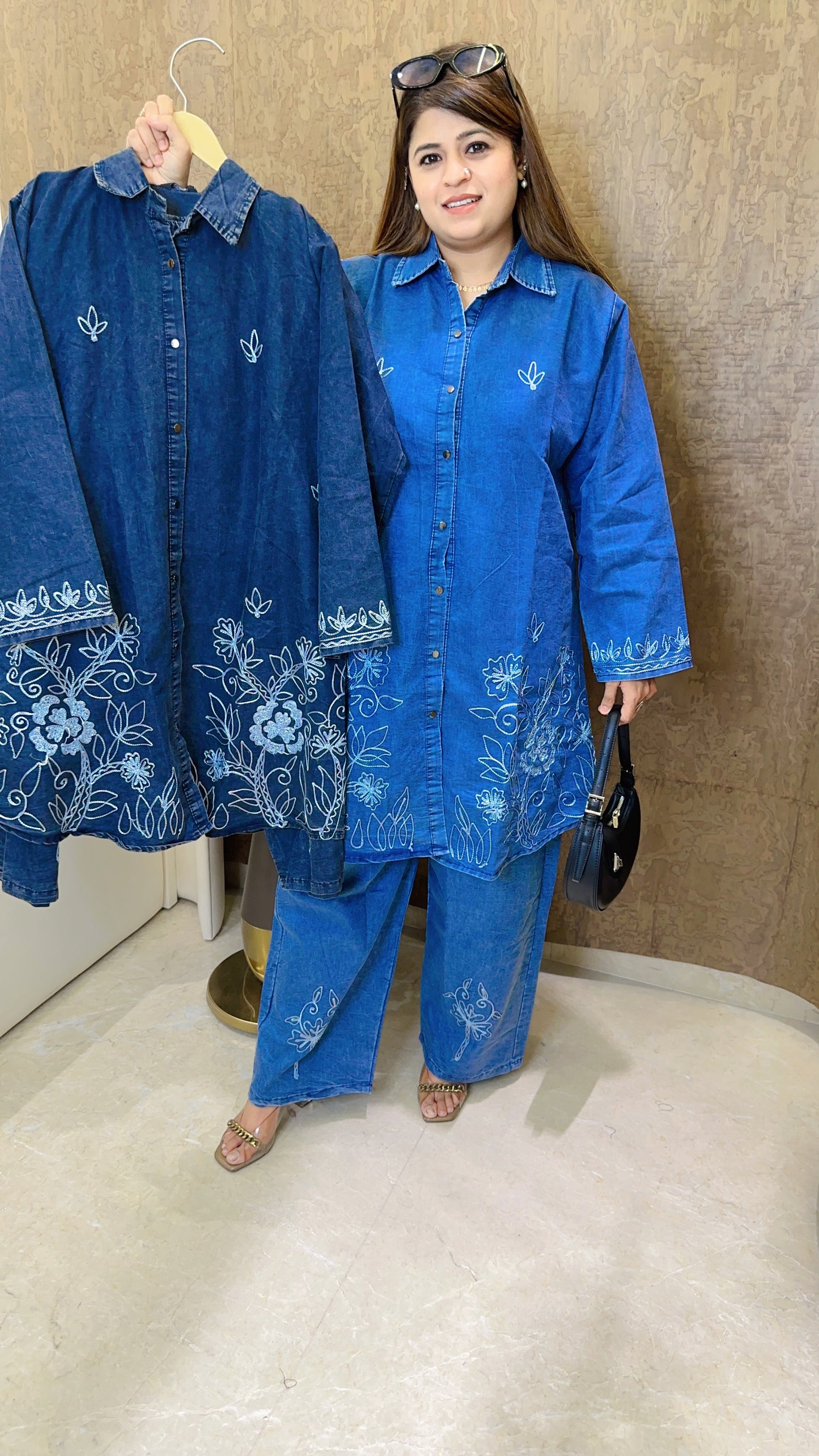 Embroidery Denim Coord Set