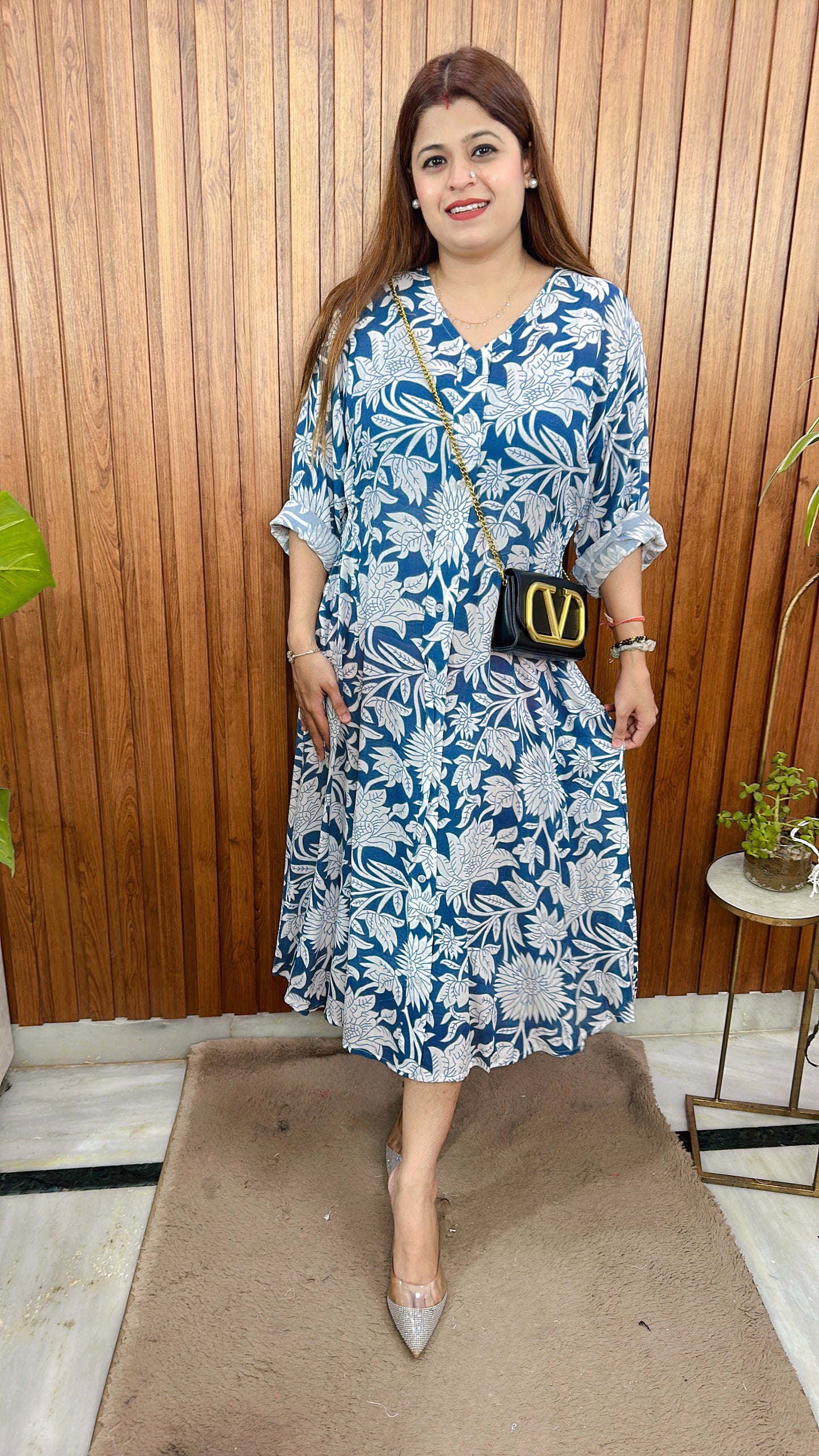 A line cotton printed maxi dress
