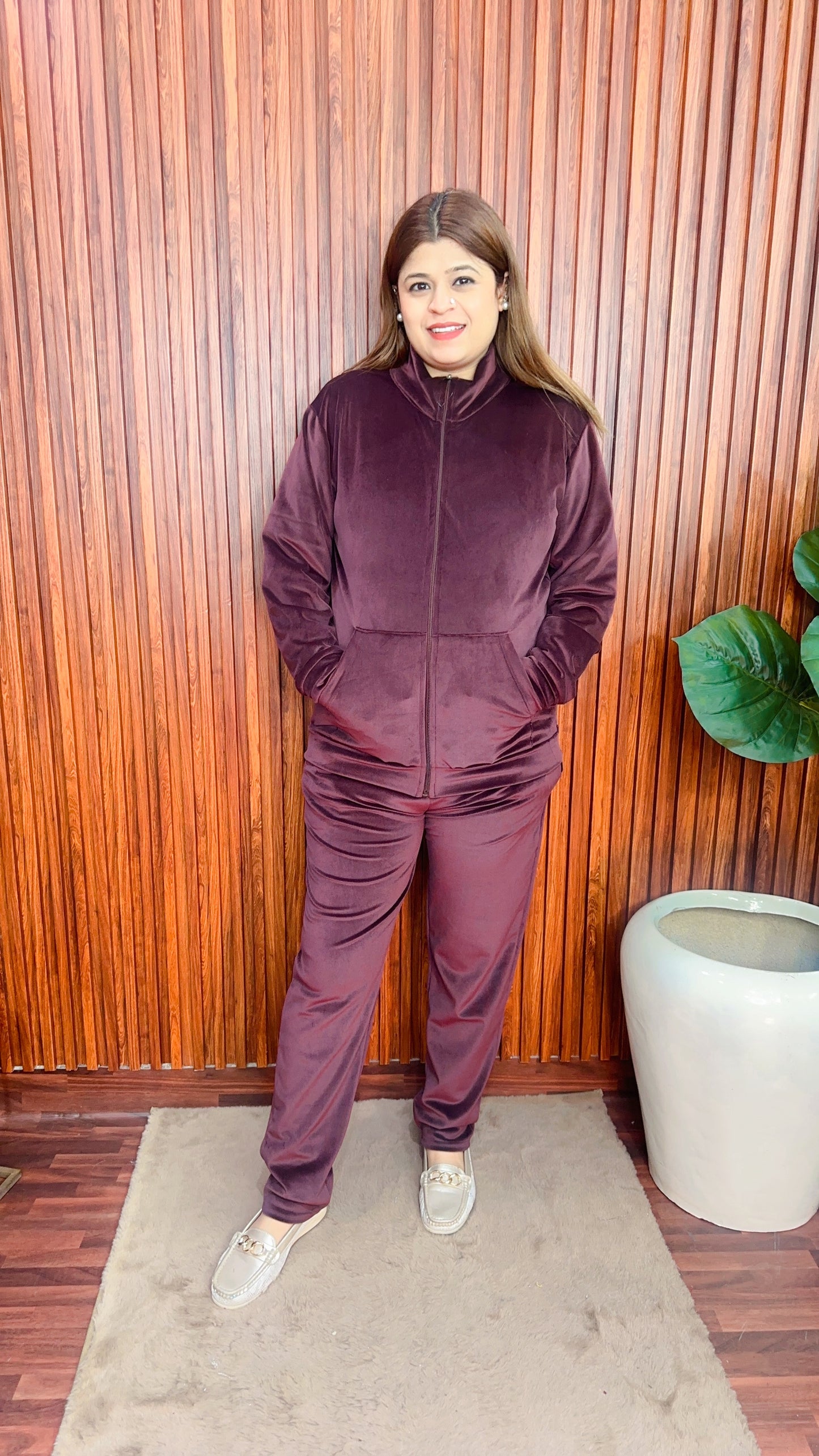 Velvet zipper coord set