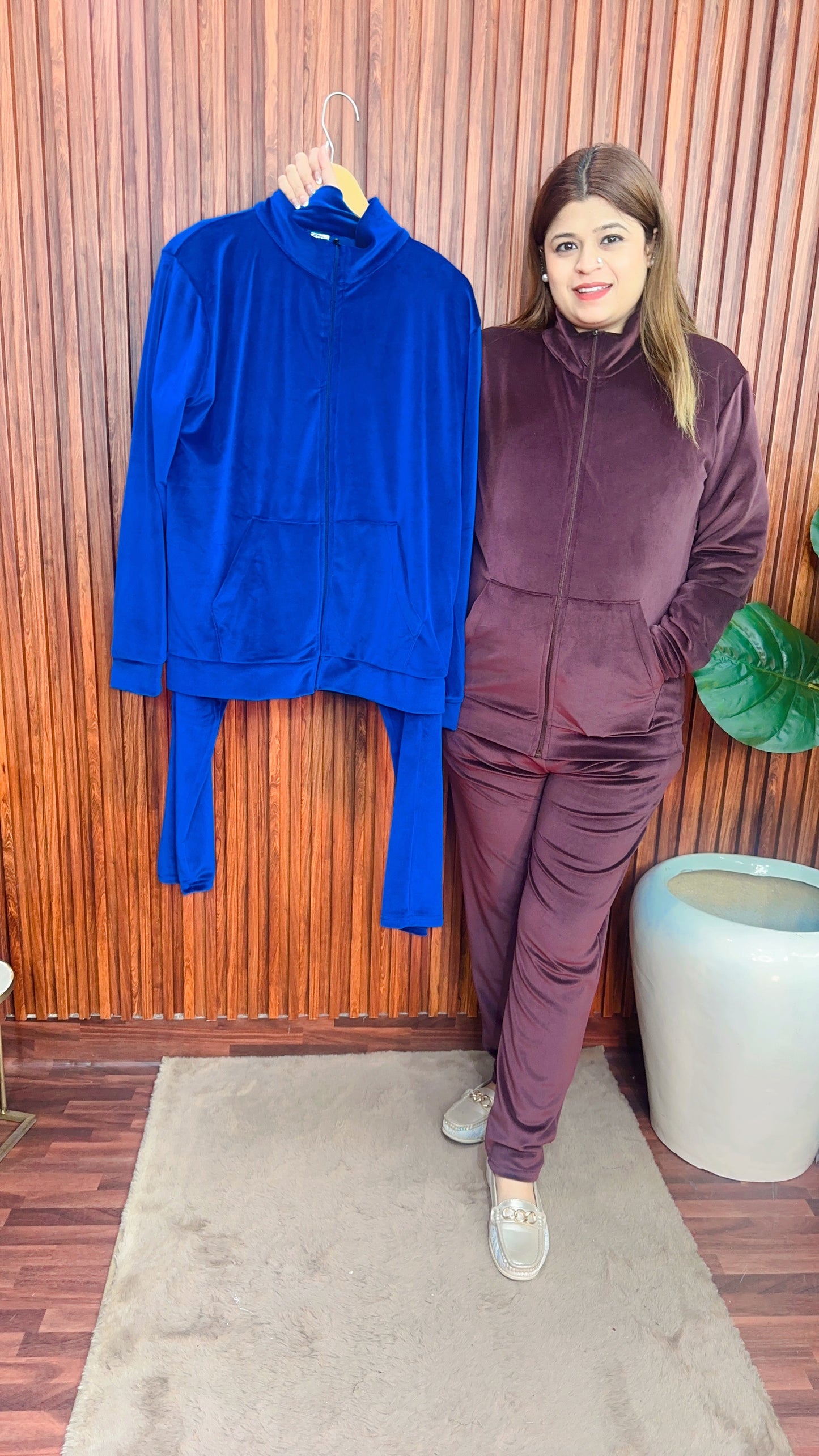 Velvet zipper coord set
