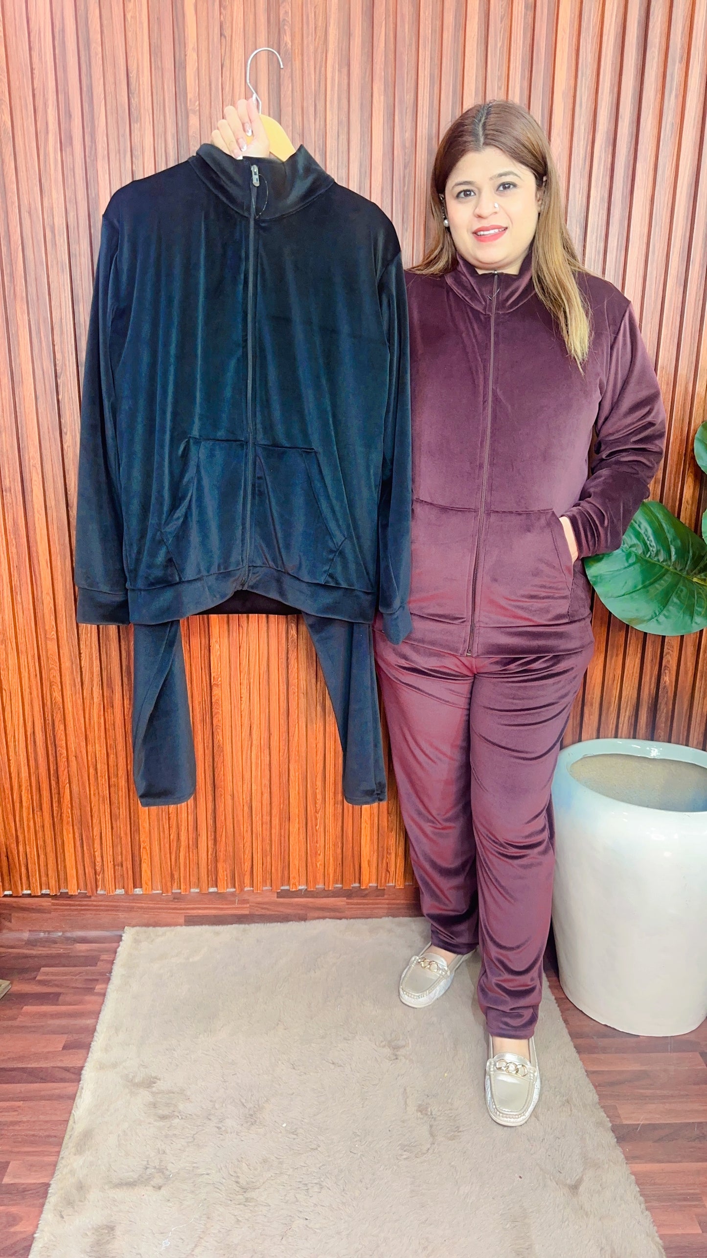 Velvet zipper coord set