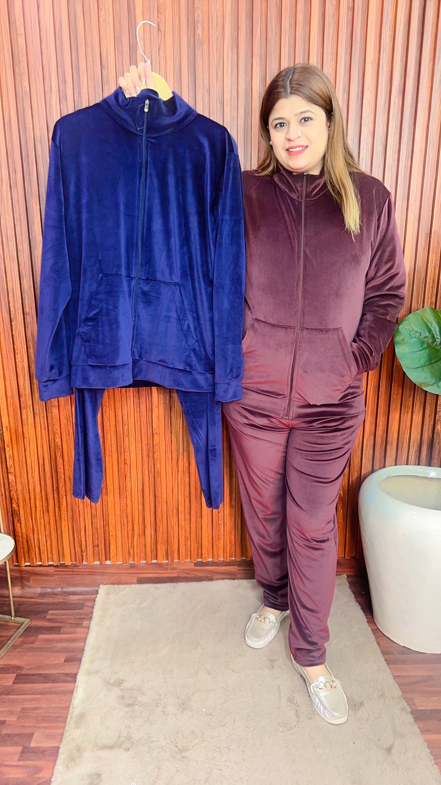 Velvet zipper coord set
