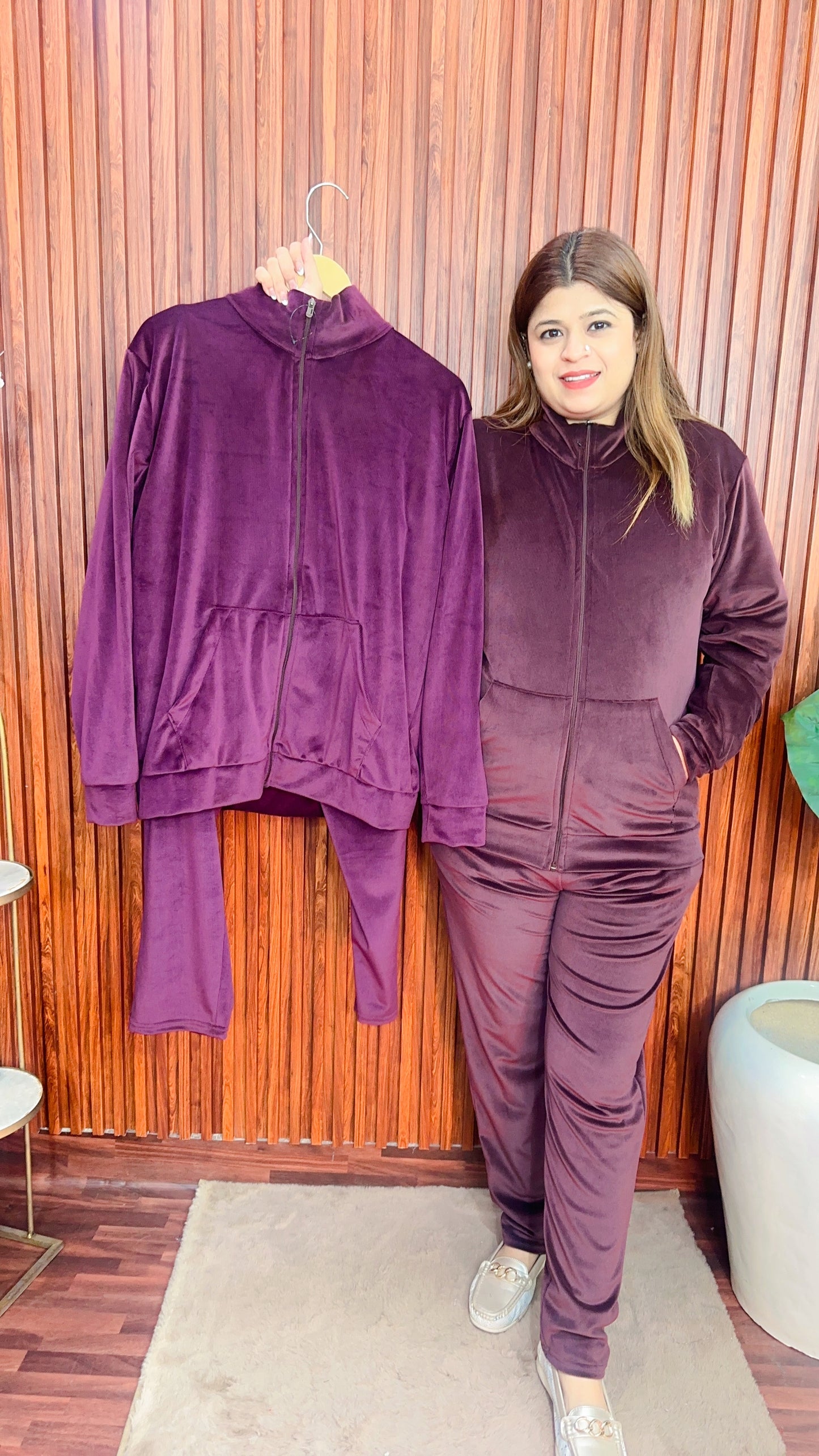 Velvet zipper coord set