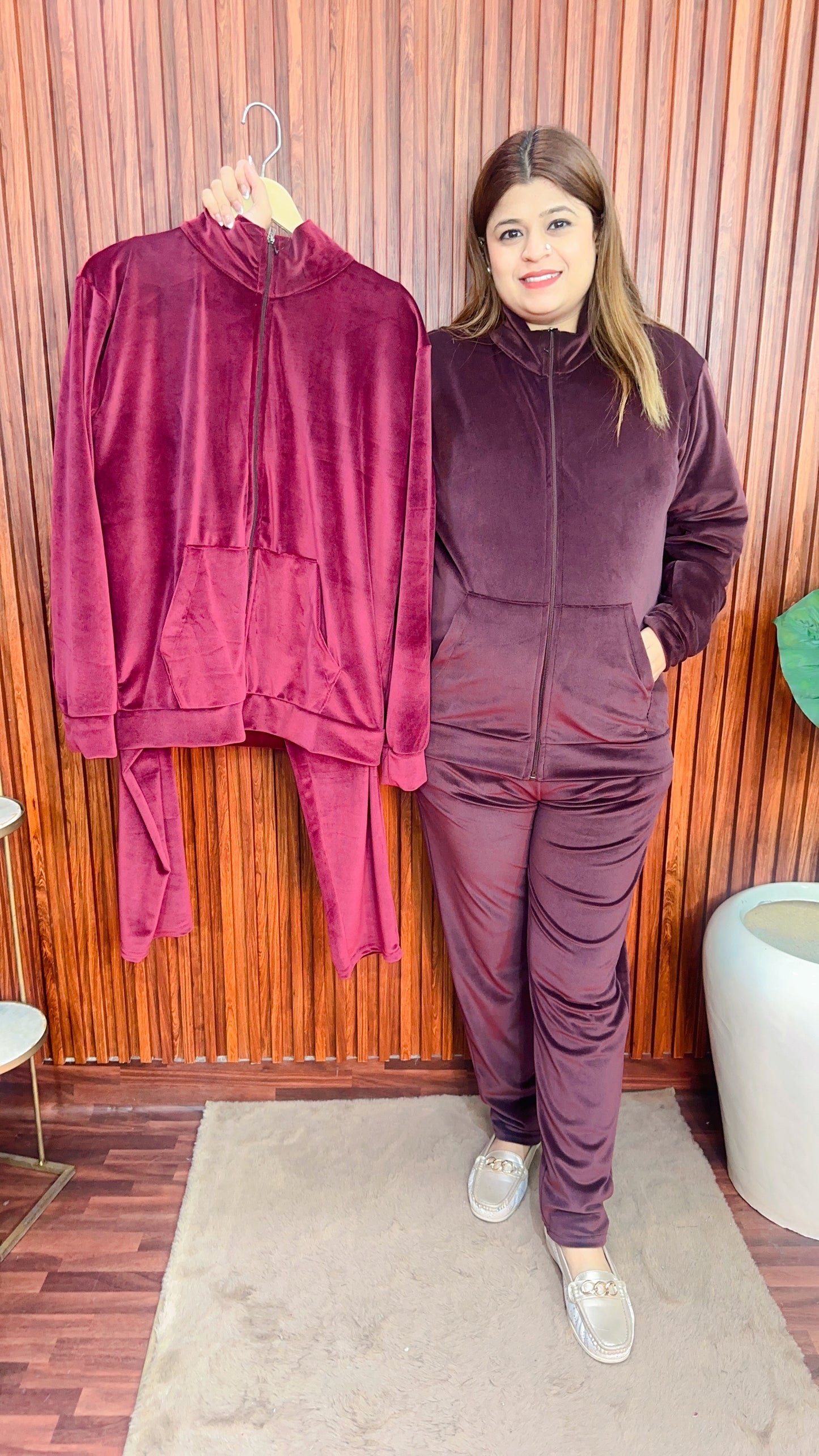 Velvet zipper coord set