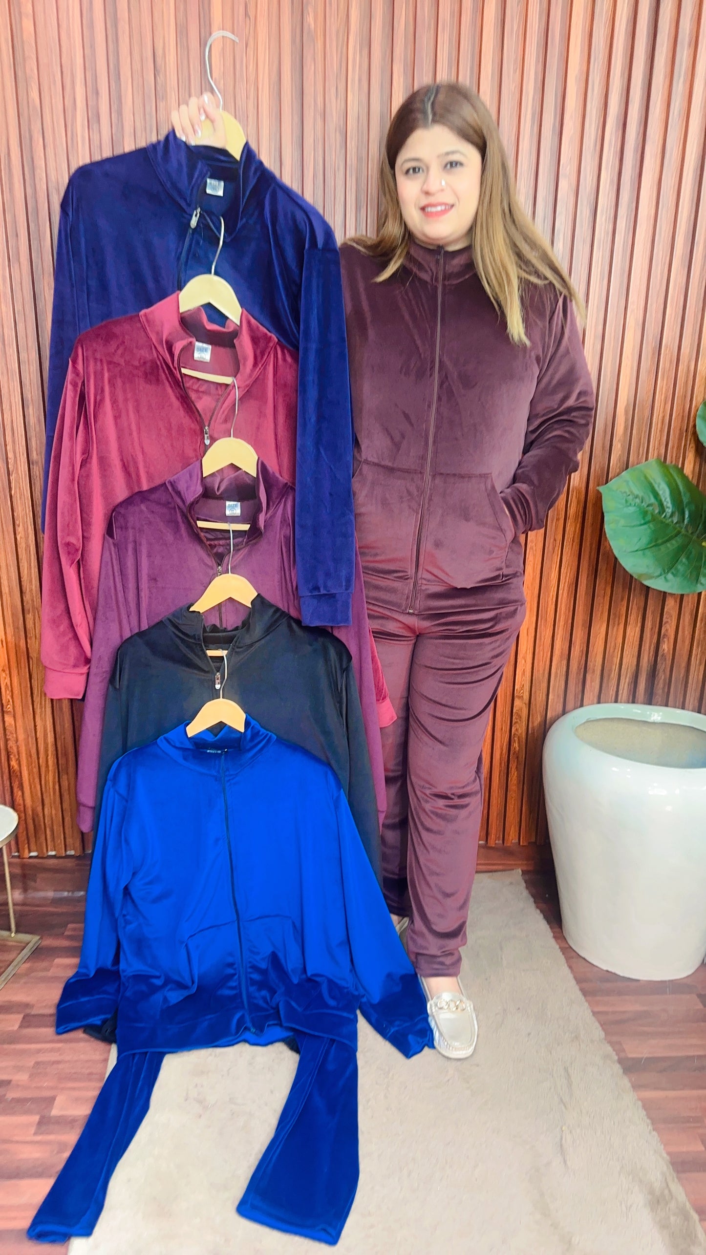 Velvet zipper coord set