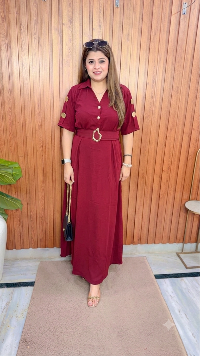 Solid Imported Button Dress