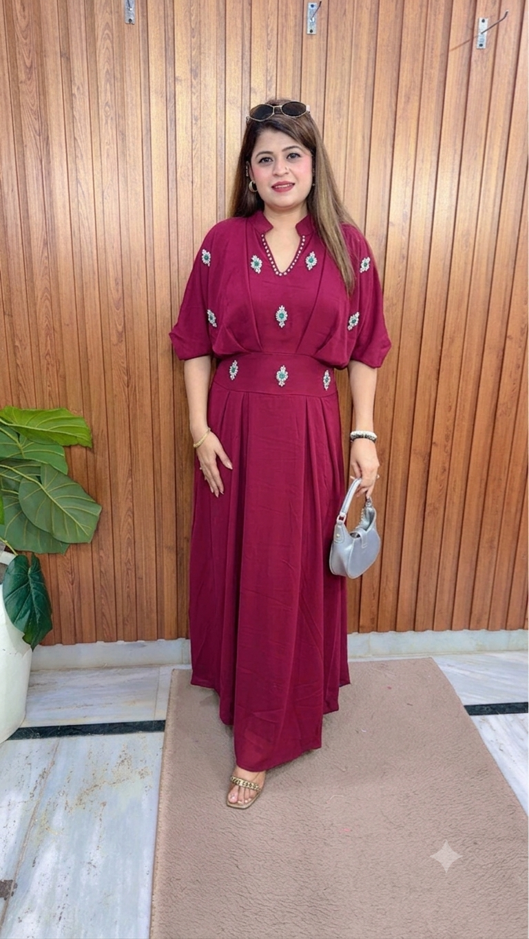 Ruby Stone Imported Crepe Dress